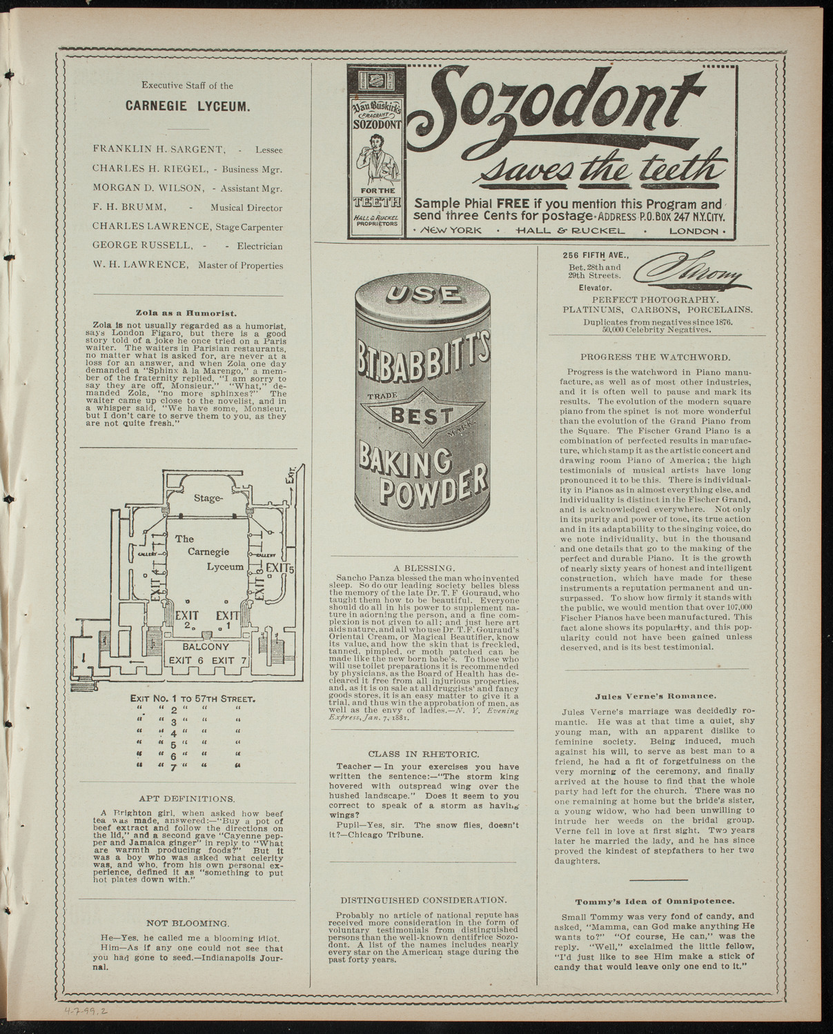 Amateur Comedy Club, April 7, 1899, program page 3