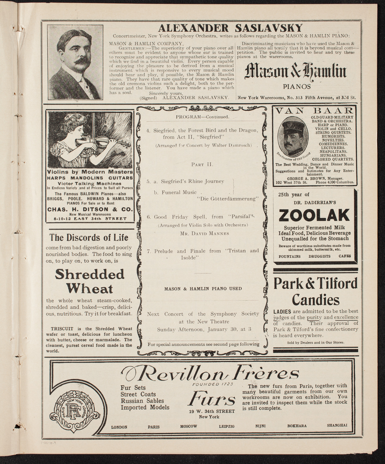 New York Symphony Orchestra, January 25, 1910, program page 7