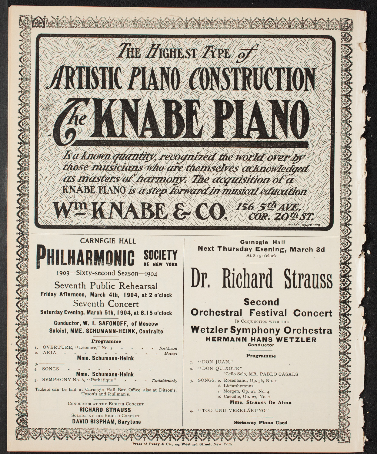 Richard Strauss with Wetzler Symphony Orchestra, February 27, 1904, program page 12