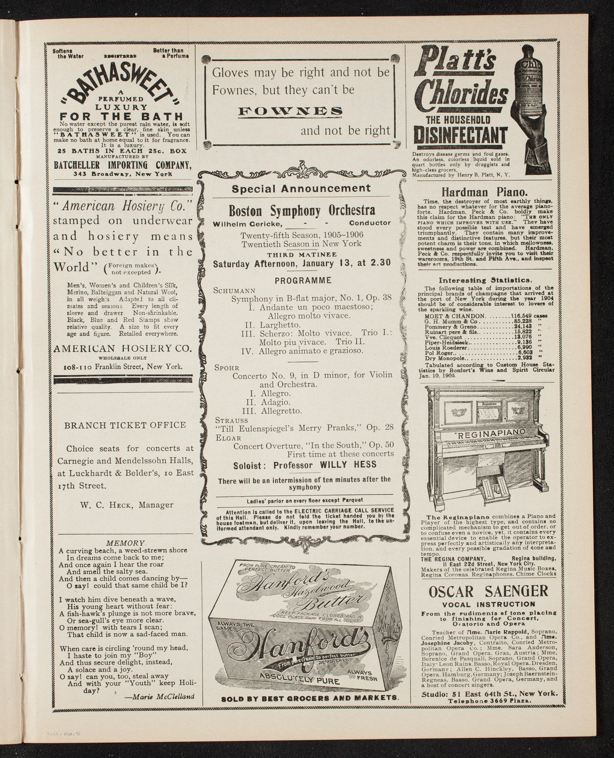 Boston Symphony Orchestra, January 11, 1906, program page 9