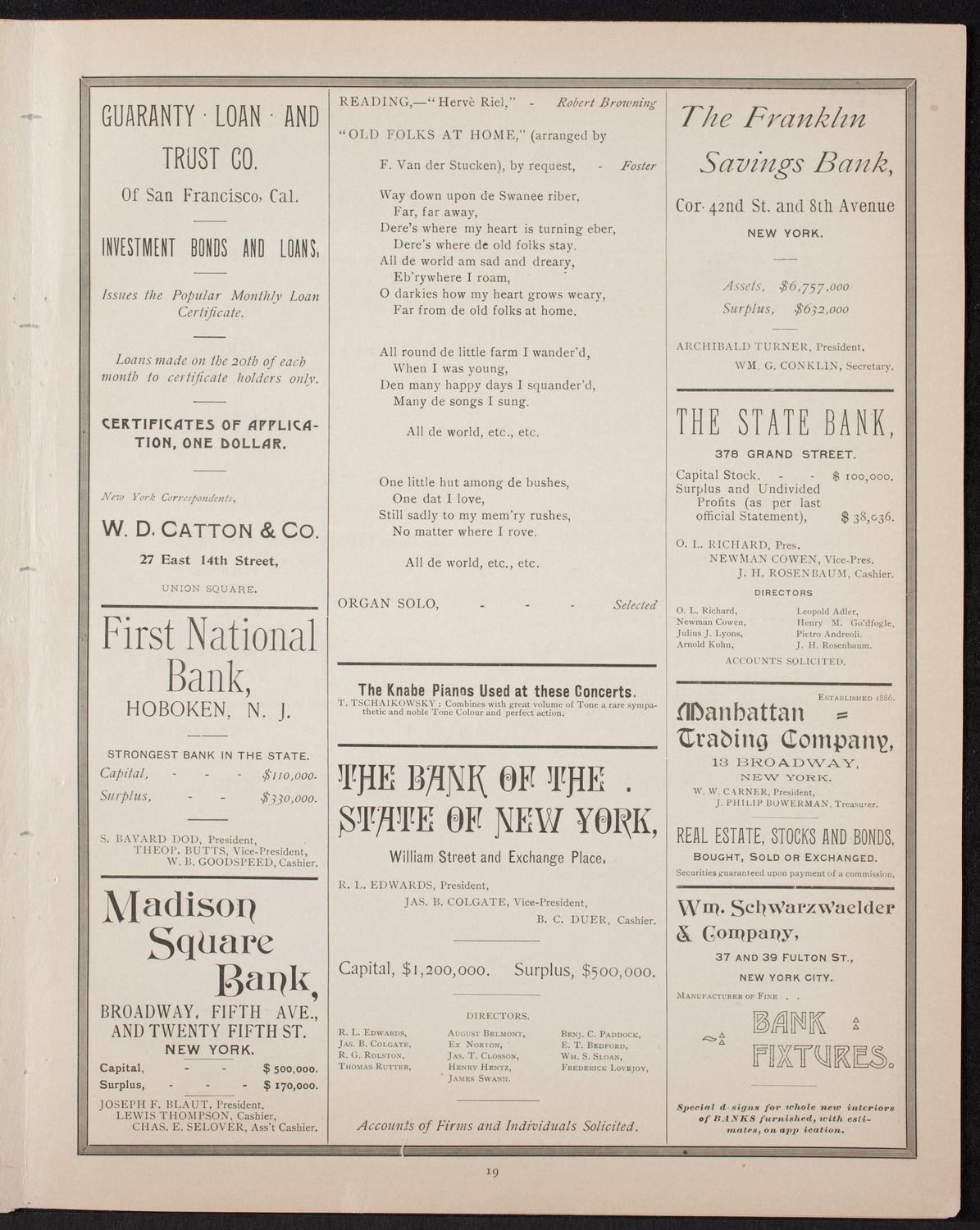 New York Banks' Glee Club, April 24, 1893, program page 19
