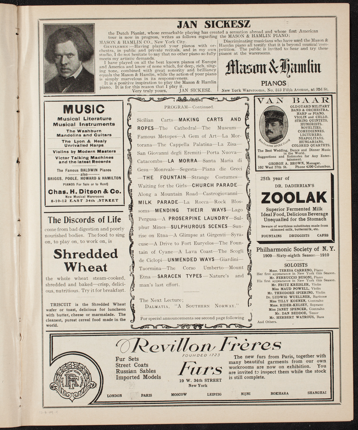 Elmendorf Lecture: At the Gates of the East, December 6, 1909, program page 7