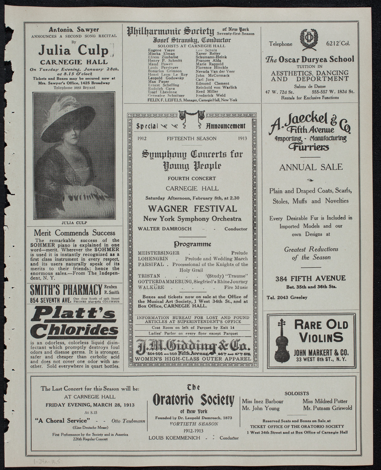 New York Philharmonic, January 24, 1913, program page 9