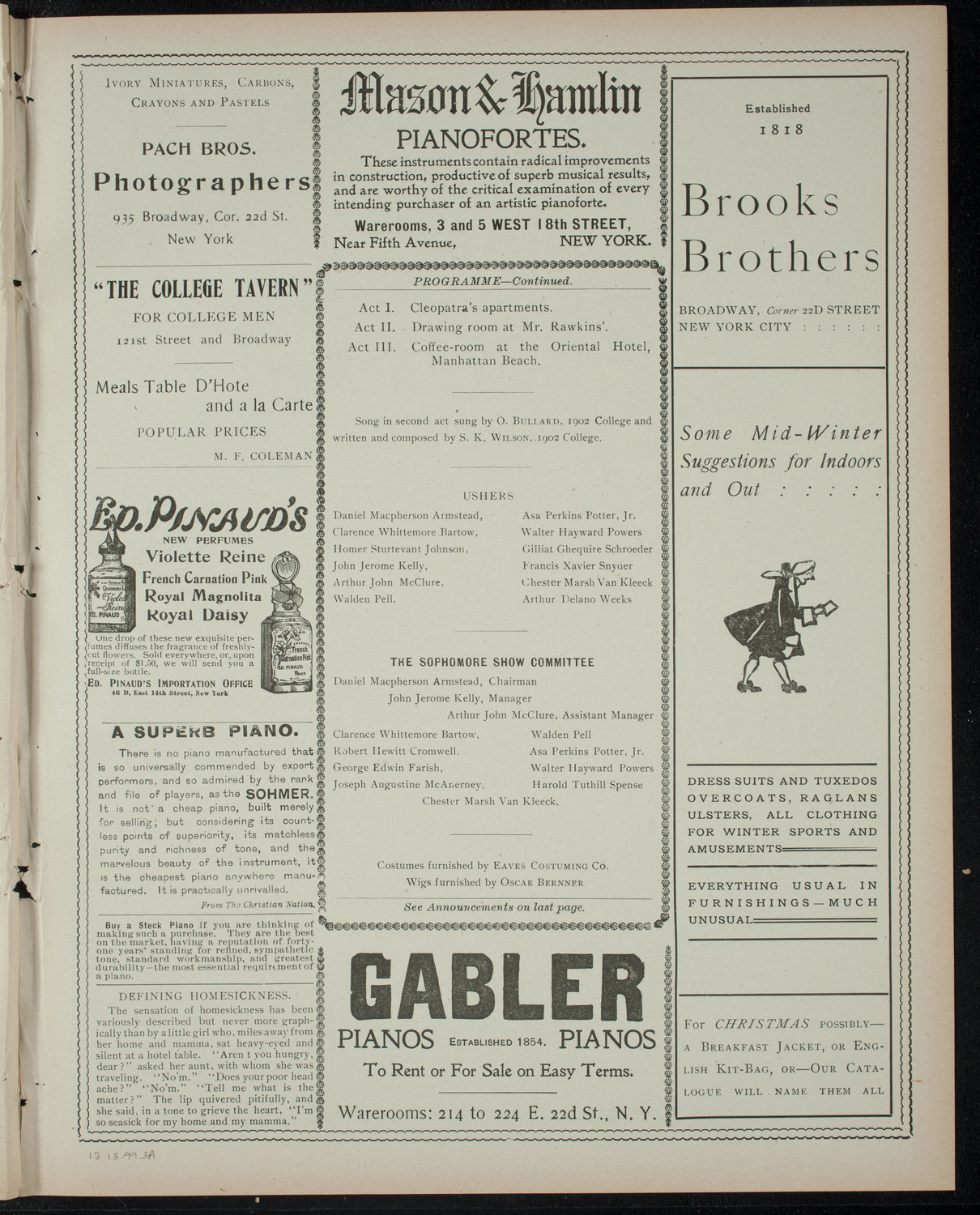 The Sophomore Class (1902) of Columbia University, December 13, 1899, program page 5