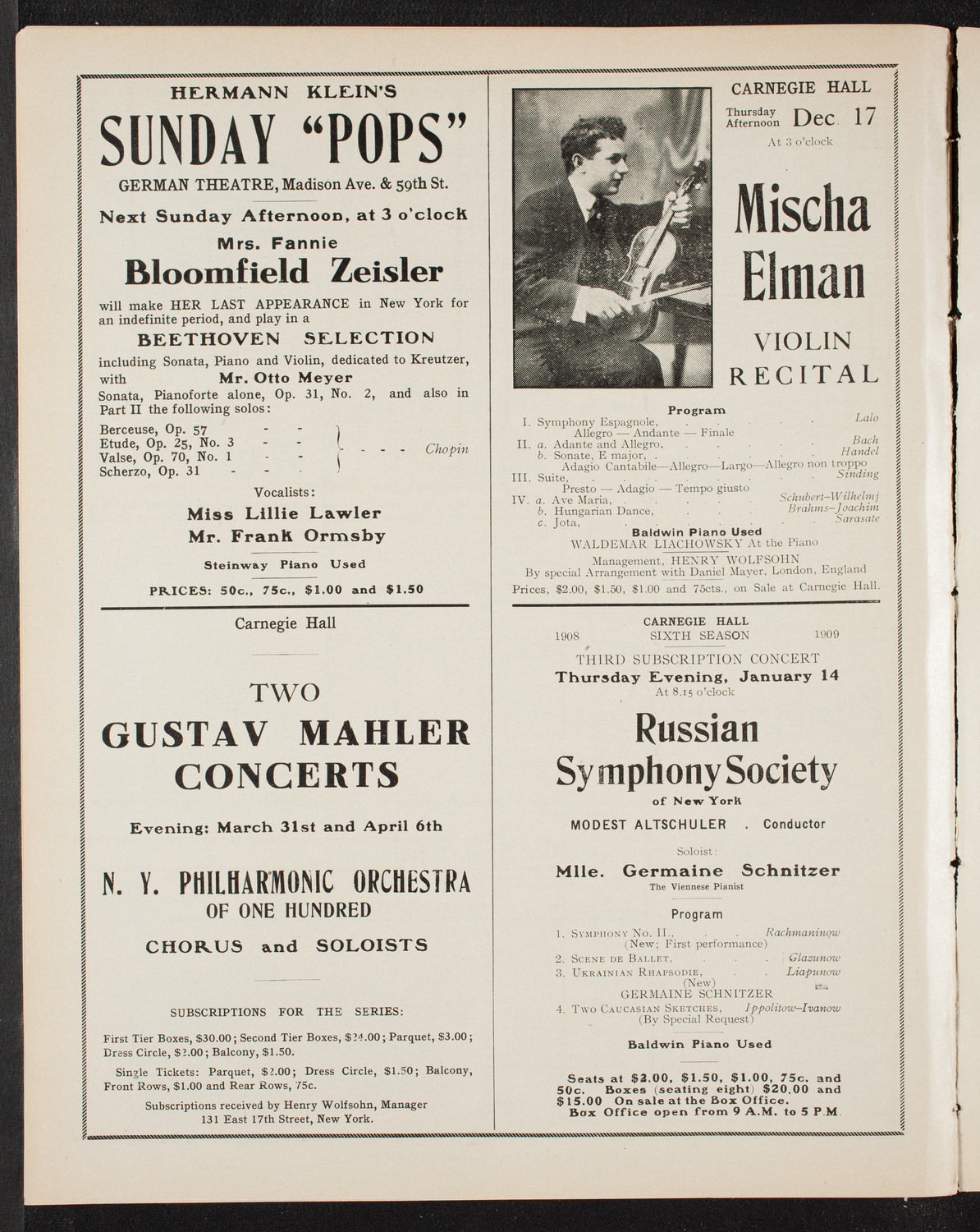 Cécile Chaminade, Composer and Pianist, December 15, 1908, program page 10