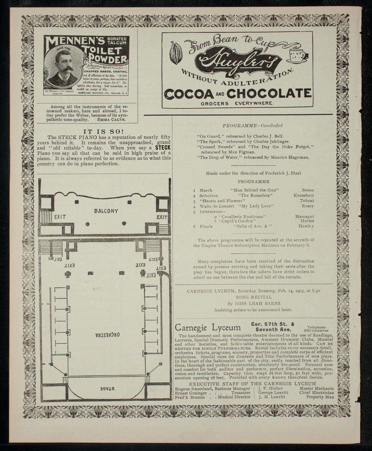 Academy Stock Company of the American Academy of Dramatic Arts/Empire Theatre Dramatic School, February 5, 1903, program page 4