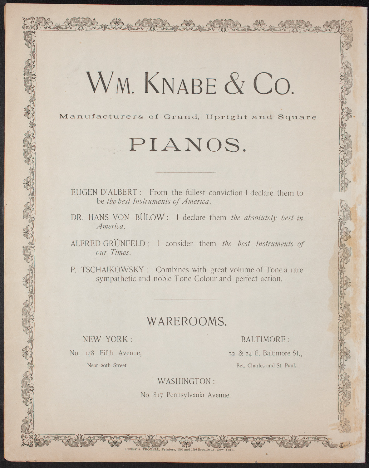Benefit: Roman Catholic Orphan Asylums, November 17, 1892, program page 8