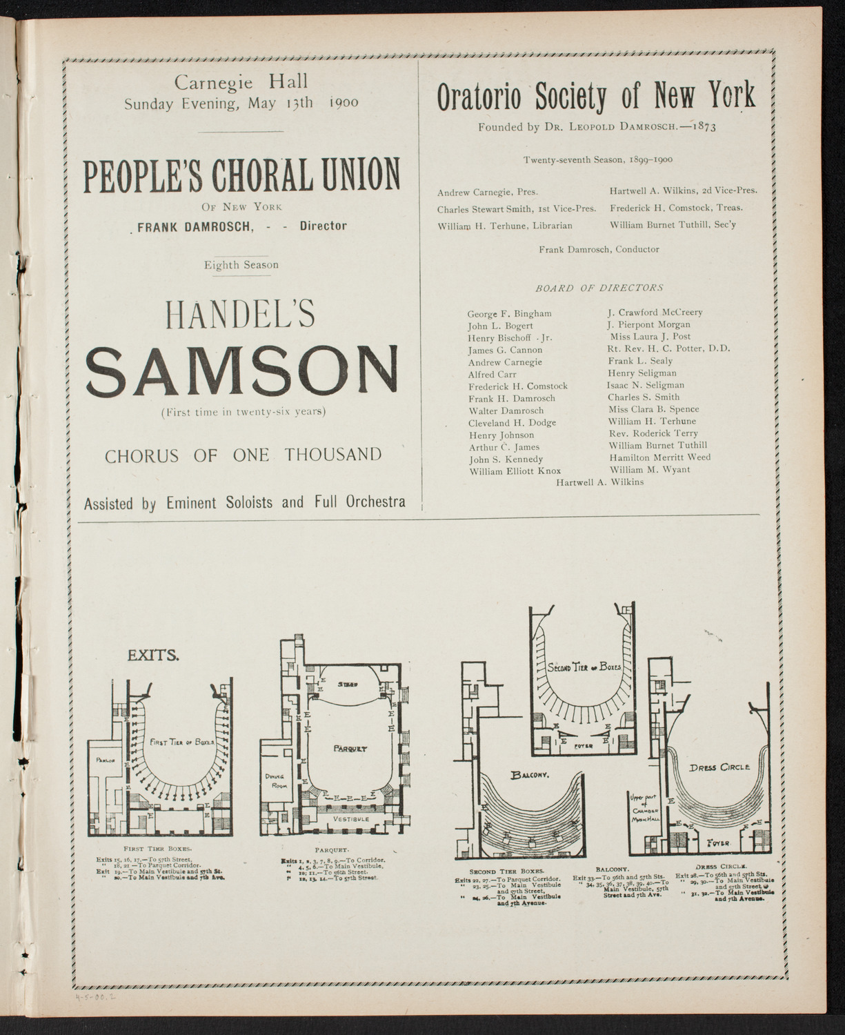 Oratorio Society of New York, April 5, 1900, program page 3