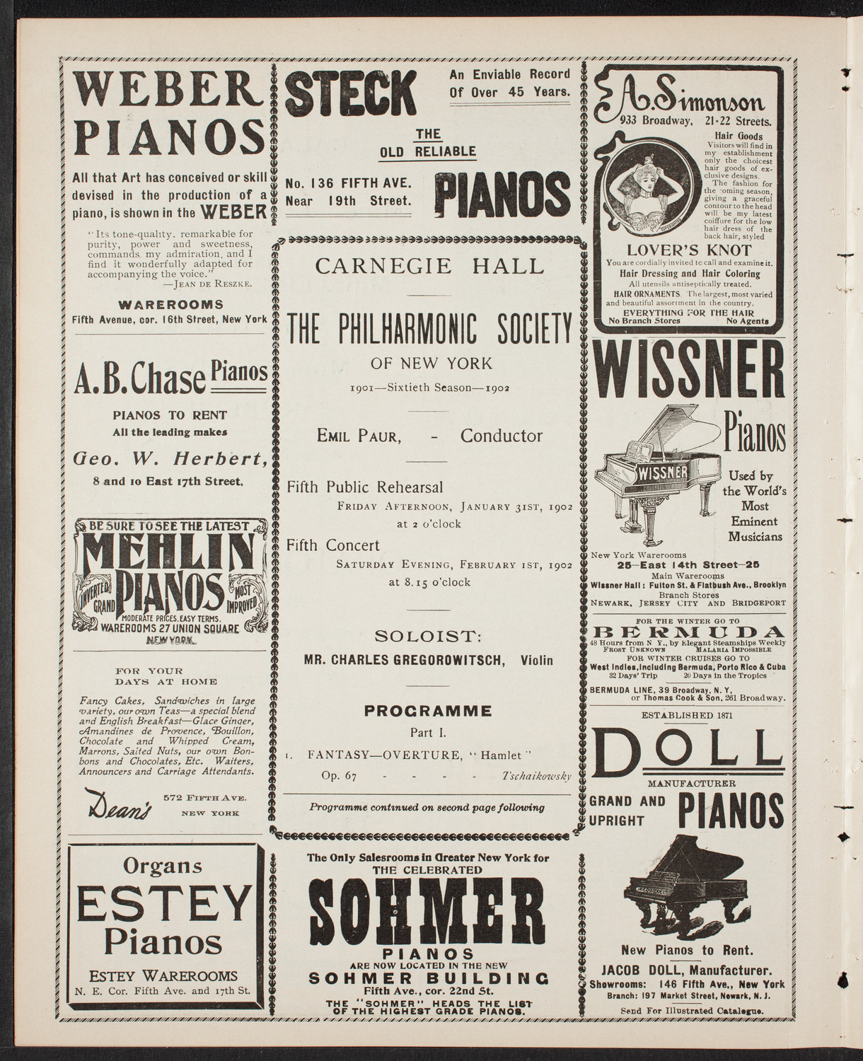 New York Philharmonic, January 31, 1902, program page 6