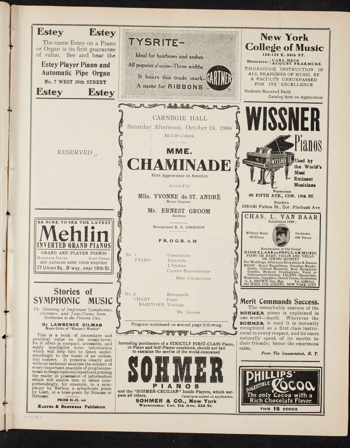 Cécile Chaminade, Composer and Pianist, October 24, 1908, program page 5