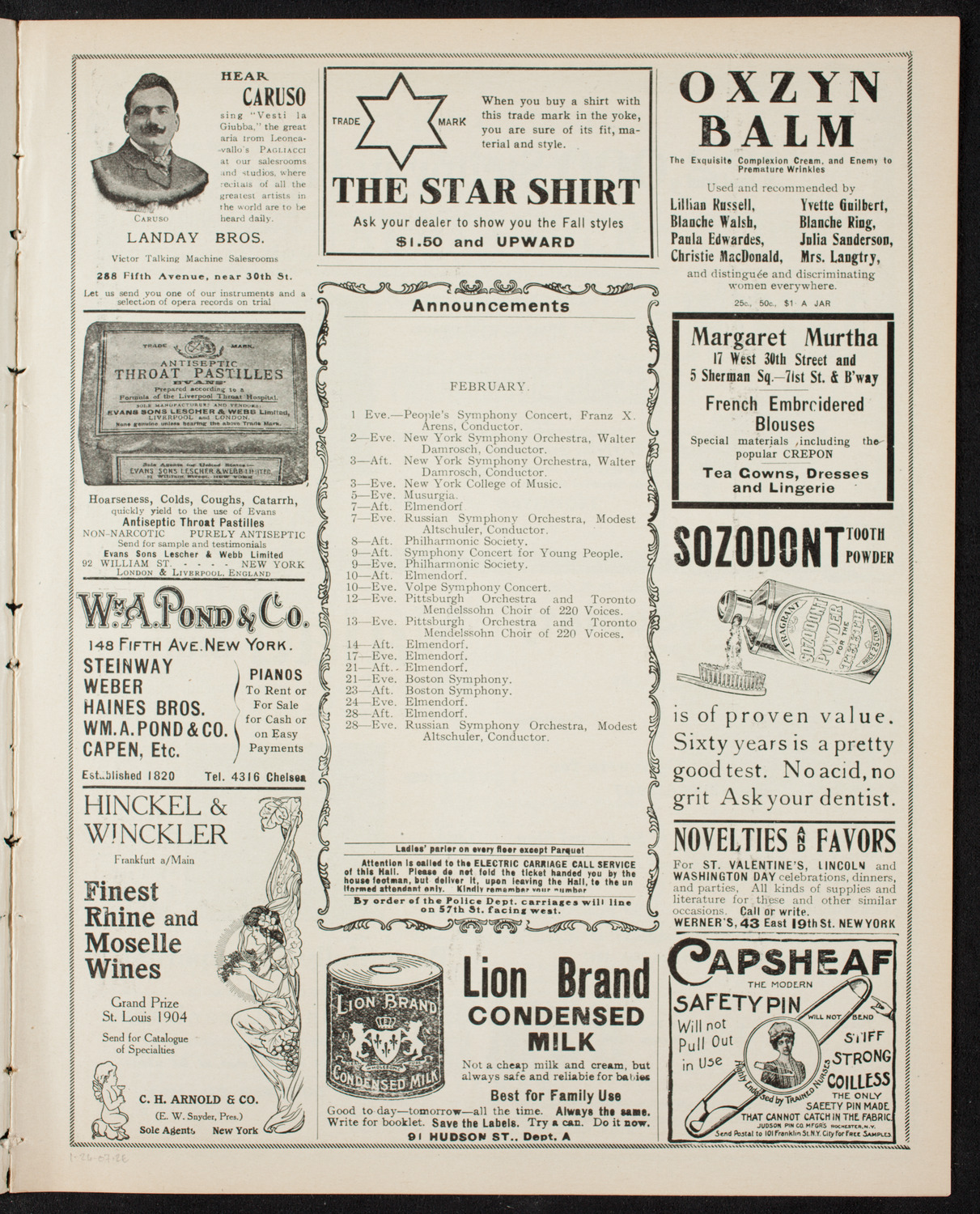 New York Philharmonic, January 26, 1907, program page 3