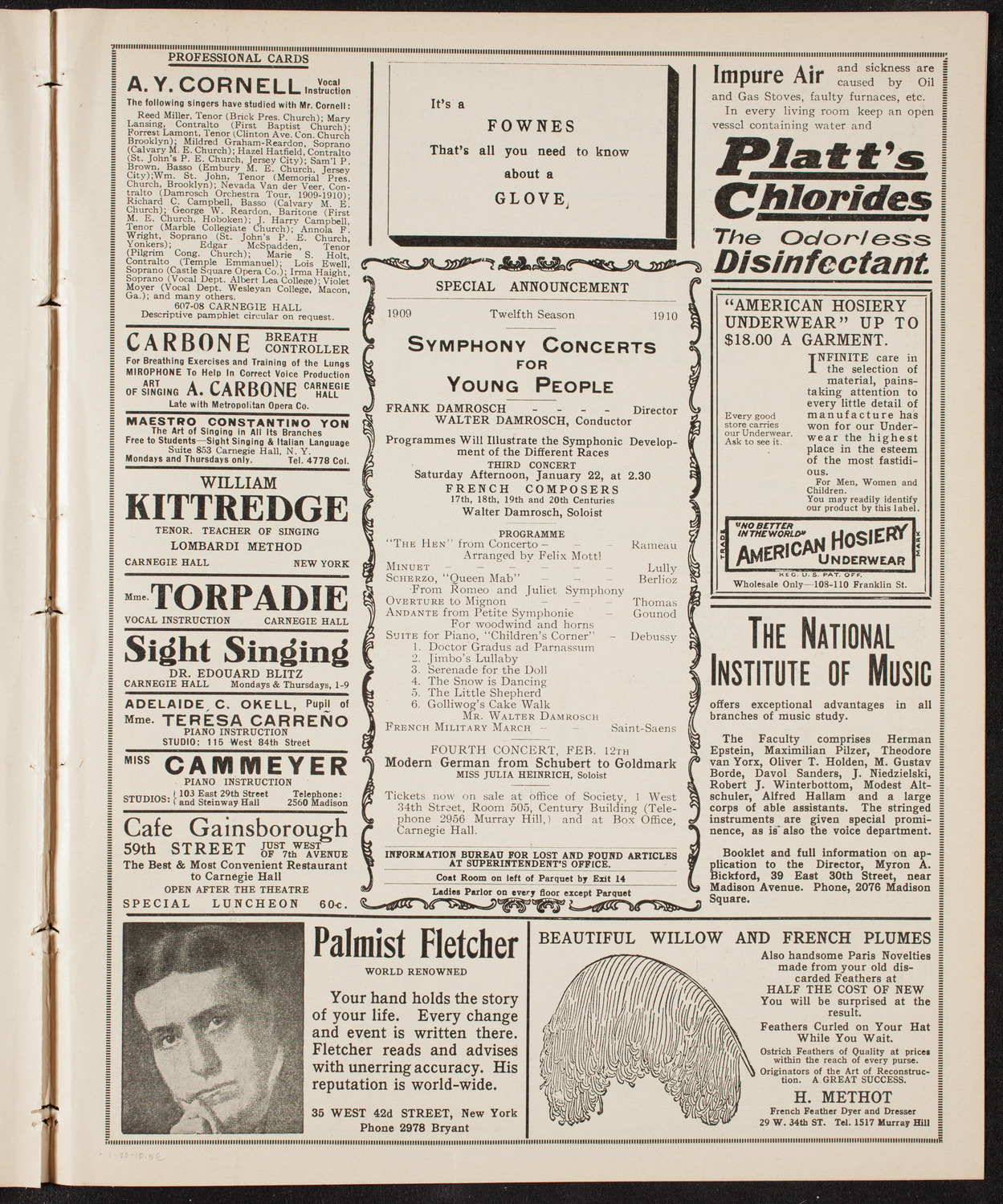 New York Philharmonic, January 20, 1910, program page 9