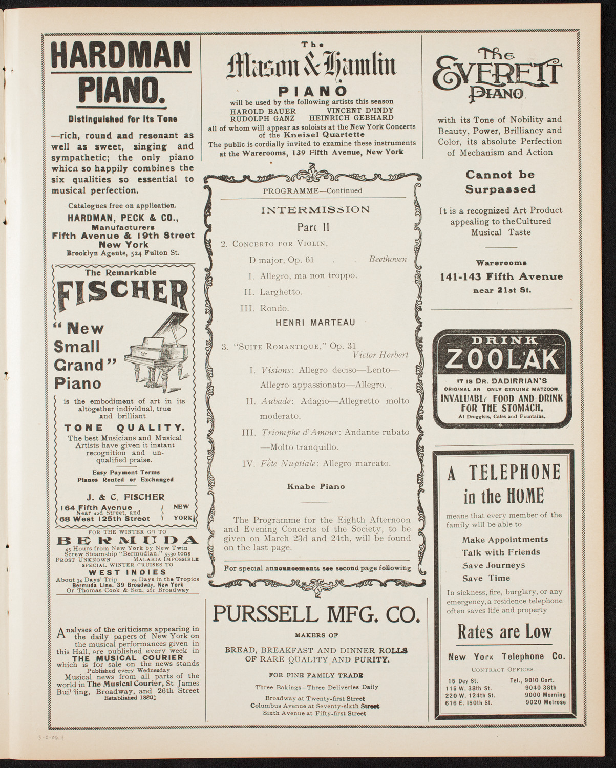New York Philharmonic, March 2, 1906, program page 7