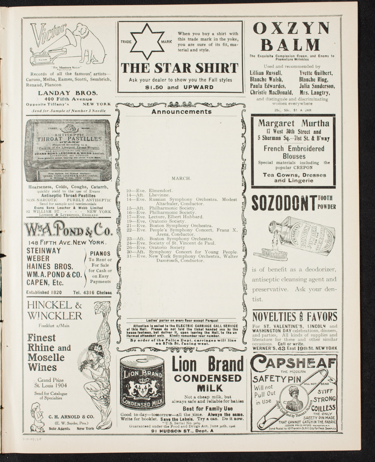 New York Symphony Orchestra, March 10, 1907, program page 3
