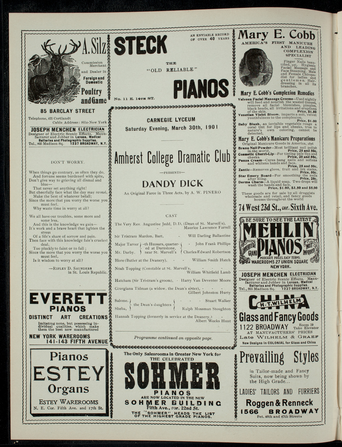 Amherst College Dramatic Club, March 30, 1901, program page 2