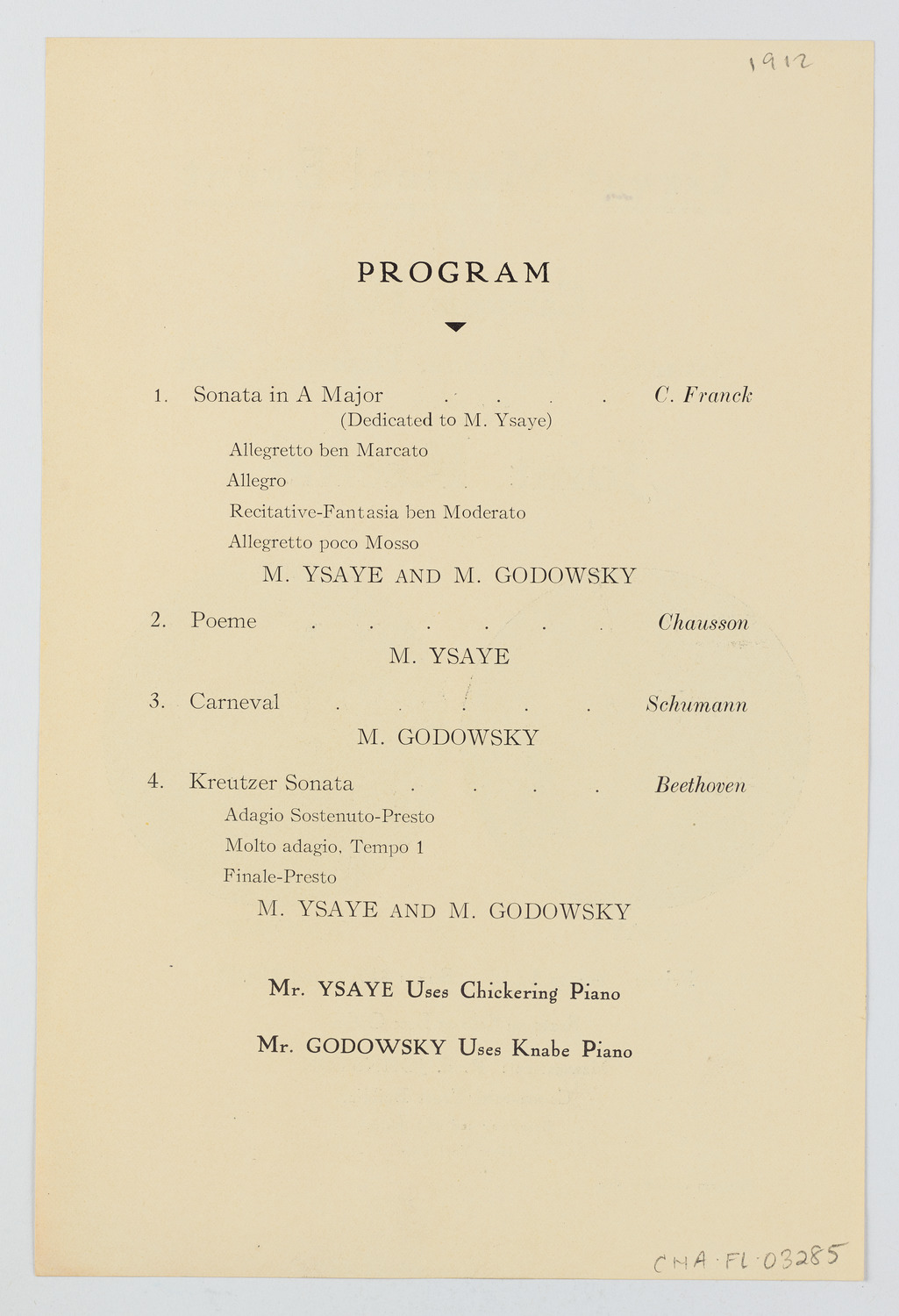 Eugène Ysaÿe and Leopold Godowsky, December 28, 1912