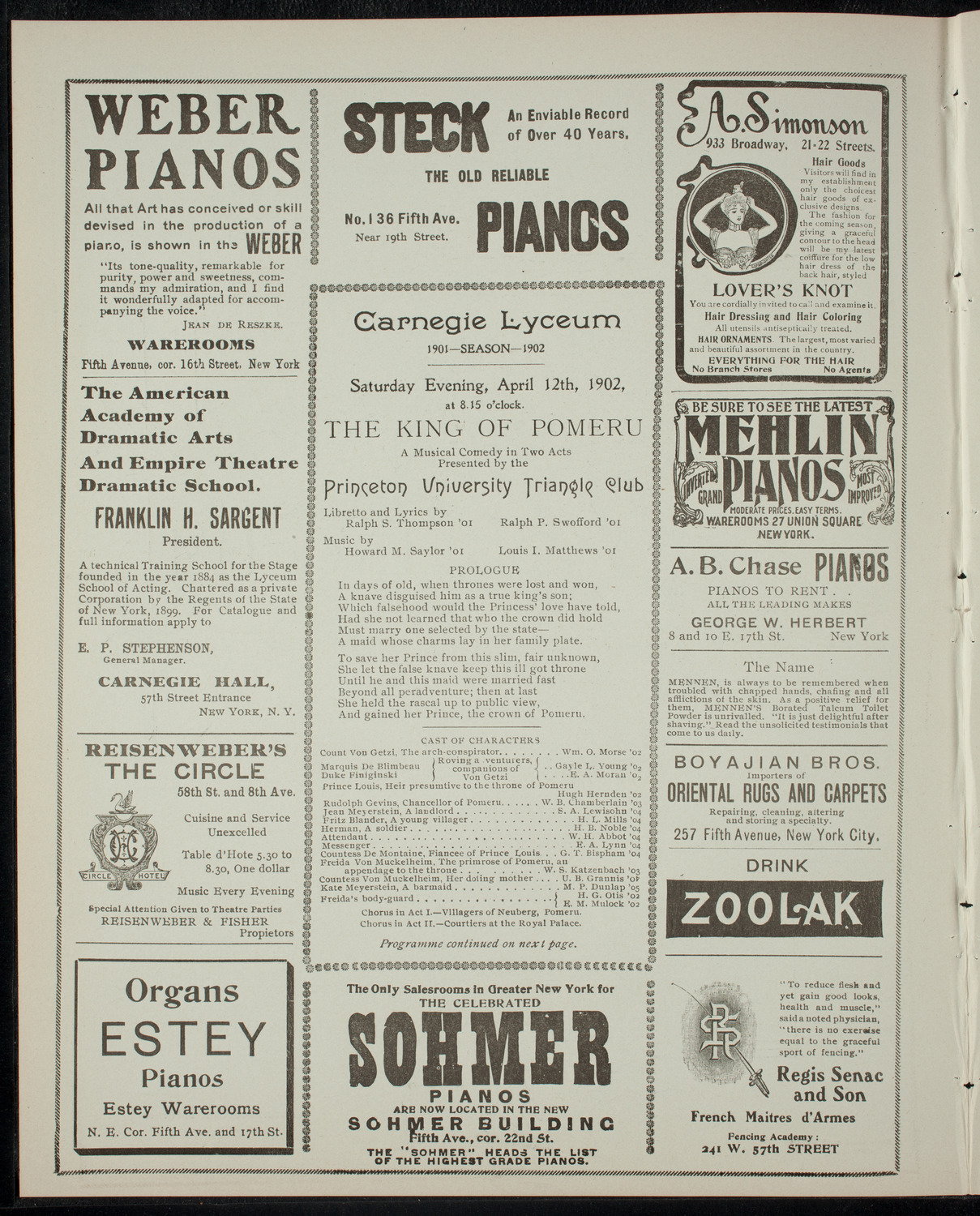 Princeton University Triangle Club, April 12, 1902, program page 2