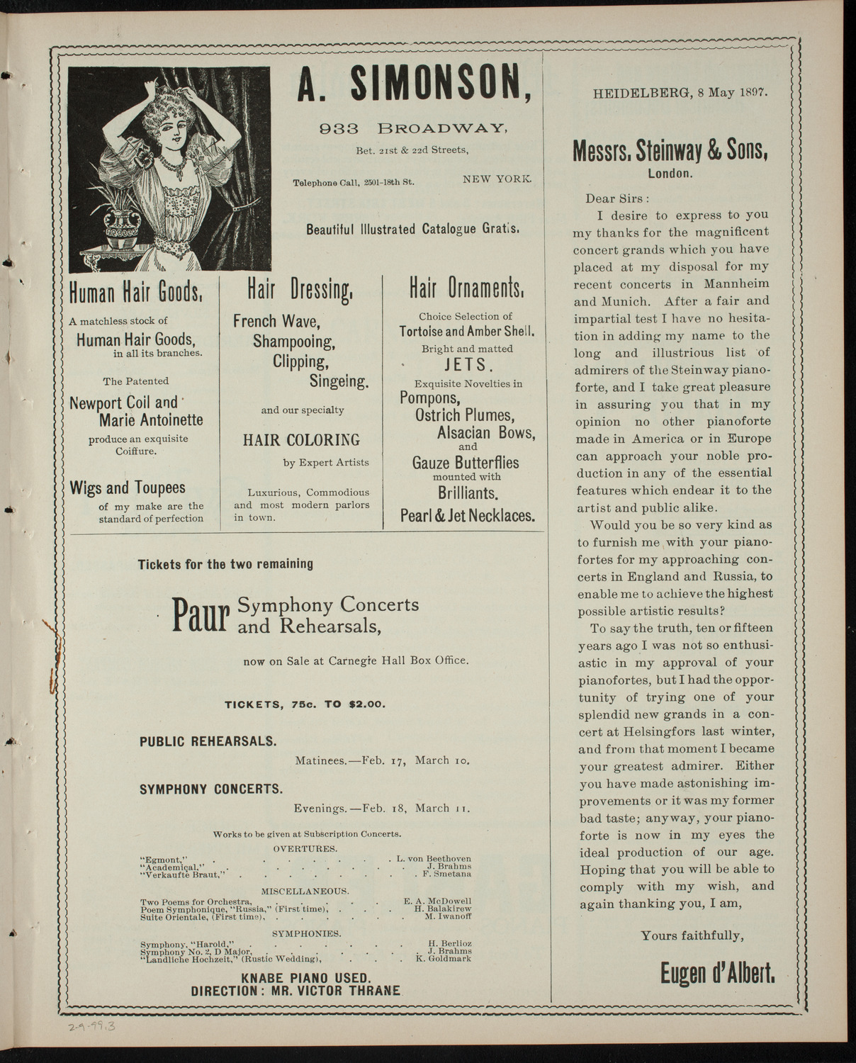 Amateur Comedy Club, February 9, 1899, program page 5