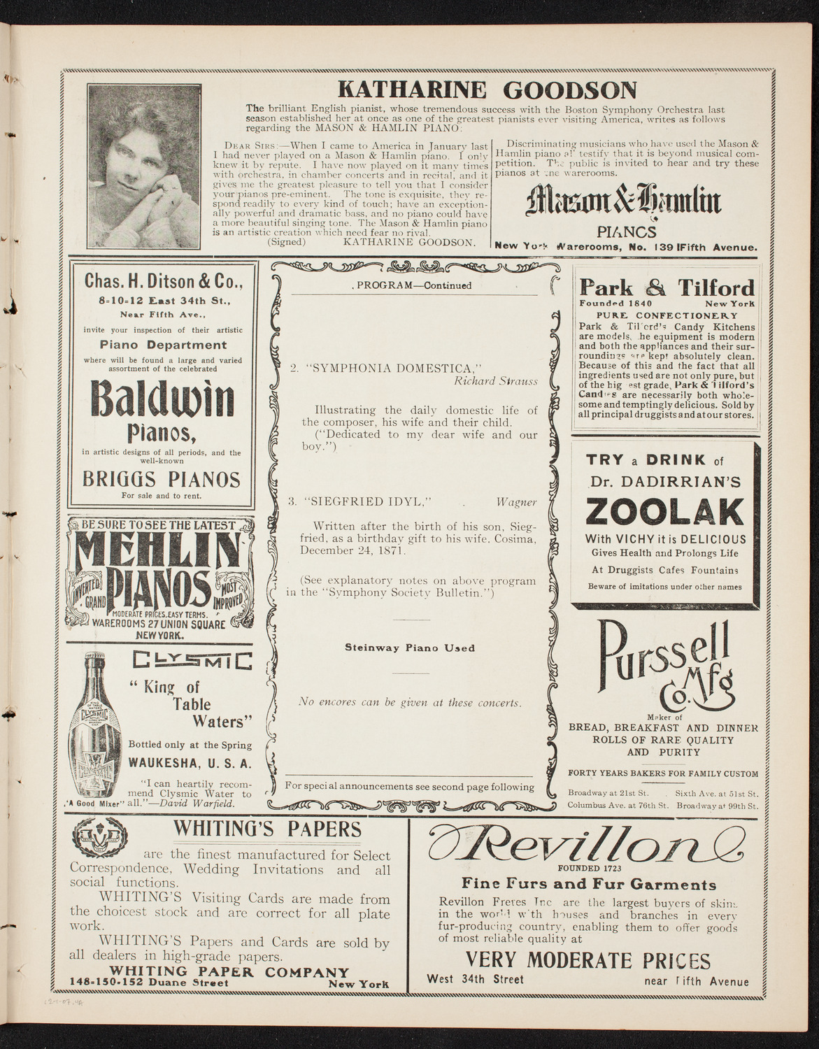 New York Symphony Orchestra, December 1, 1907, program page 7