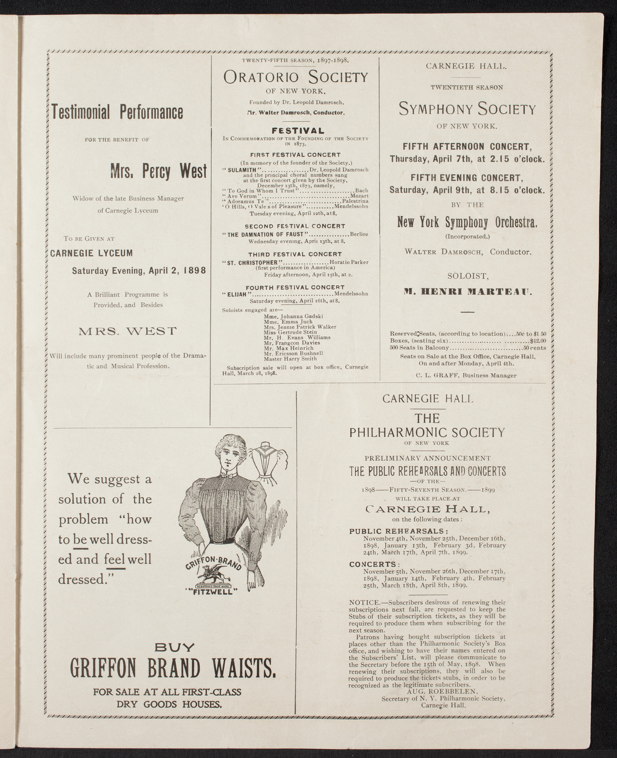 New York Philharmonic, April 1, 1898, program page 7