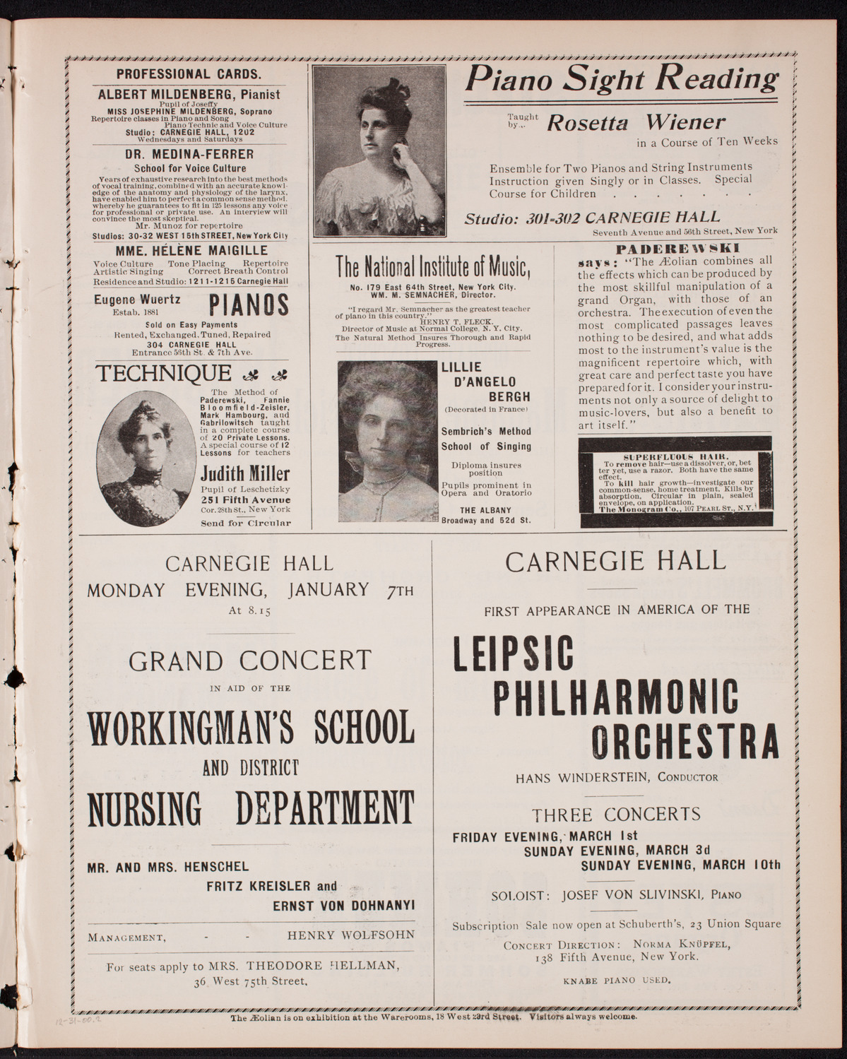 Marcella Sembrich, Soprano, with Orchestra, December 31, 1900, program page 3