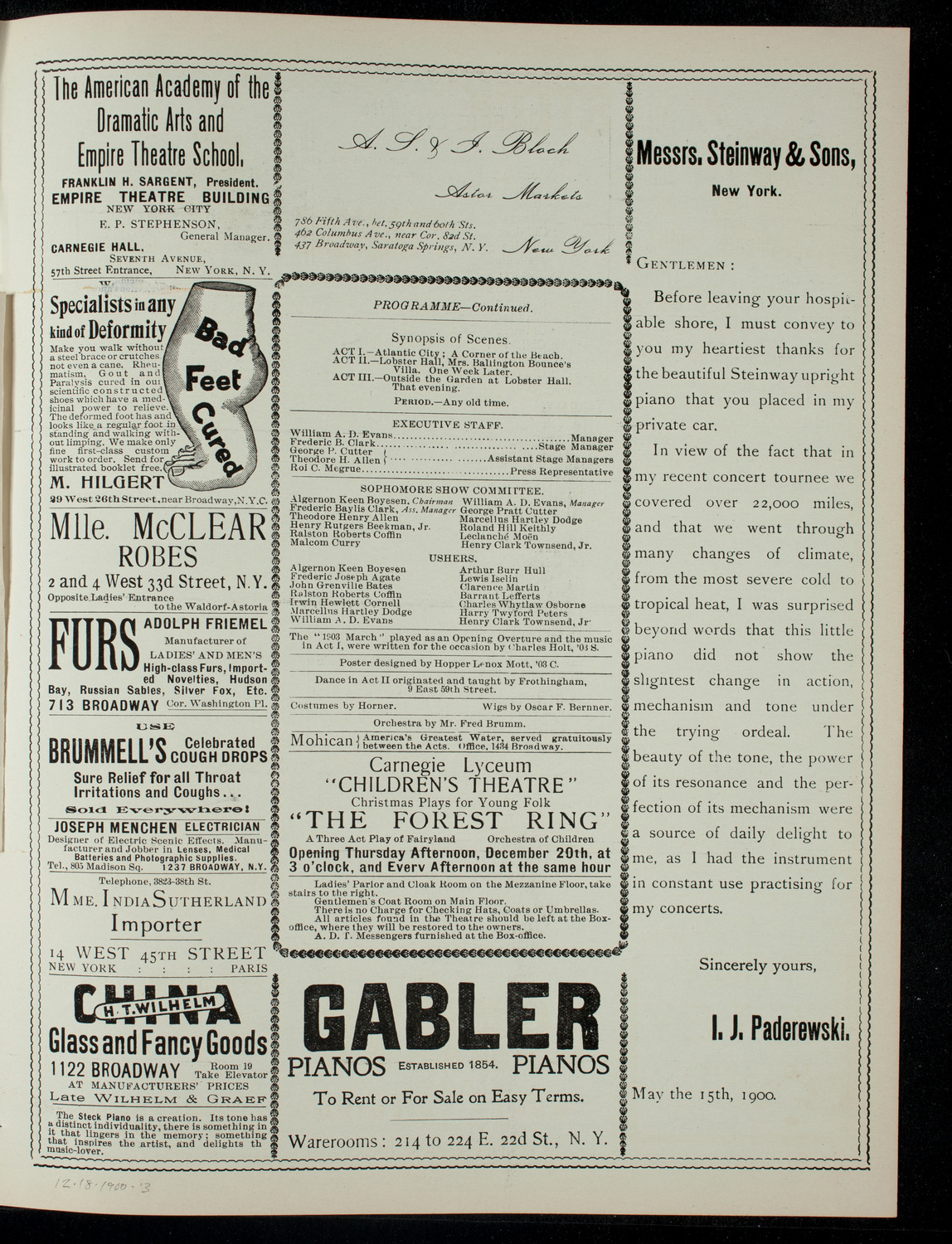 Columbia Sophomore Dramatic Society, December 18, 1900, program page 5