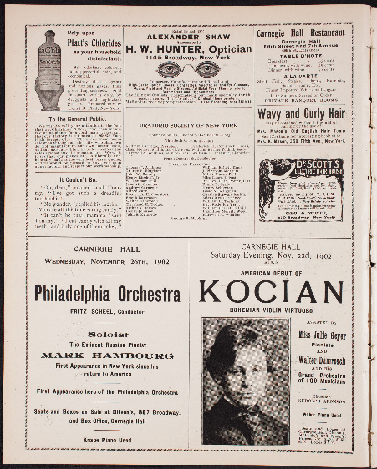 Wetzler Symphony Orchestra, November 19, 1902, program page 2