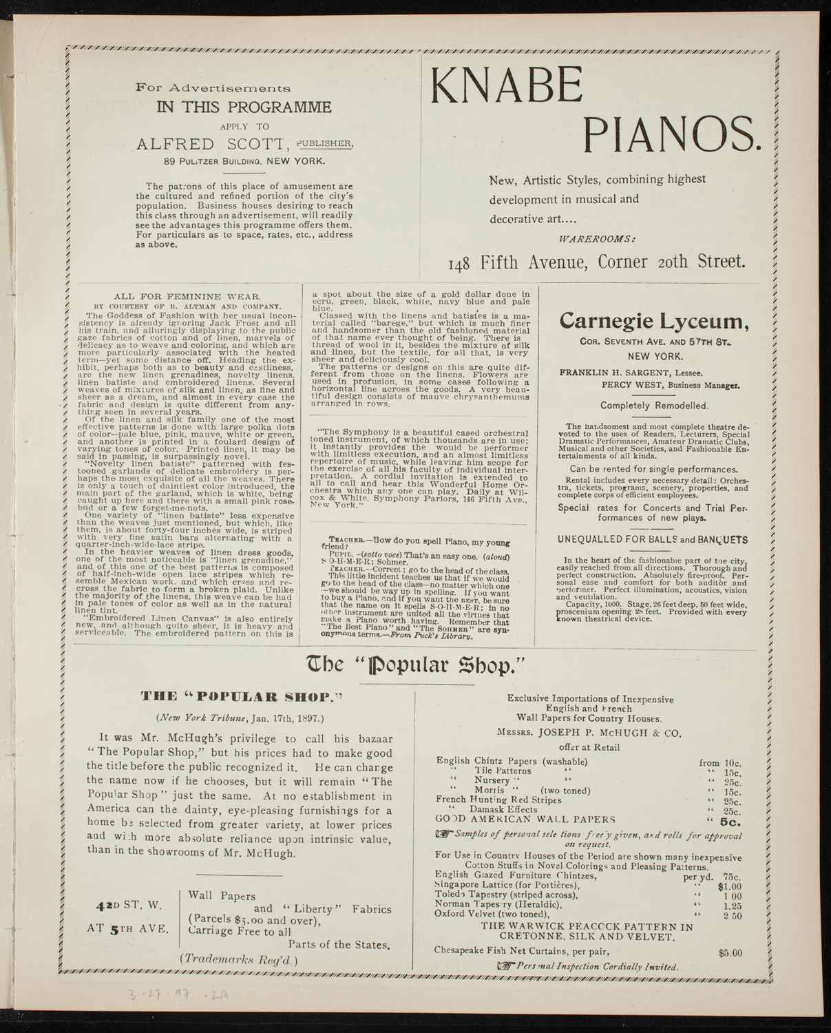 Illustrated Lecture: Evolution of the Earth, March 27, 1897, program page 3