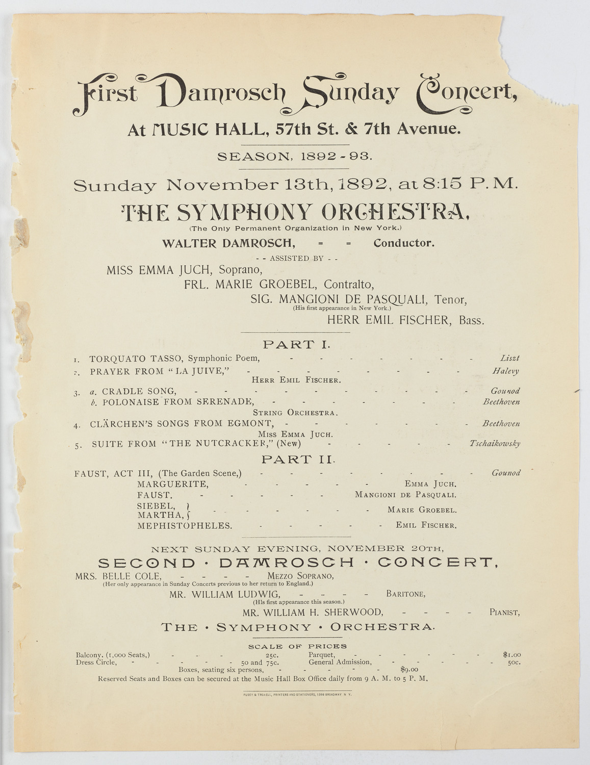 Damrosch Sunday Concert, November 13, 1892