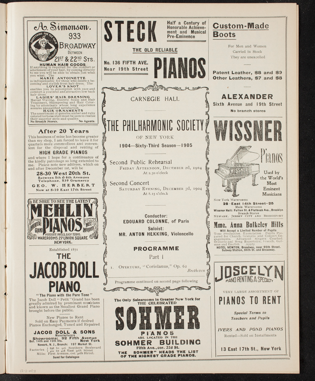 New York Philharmonic, December 2, 1904, program page 5