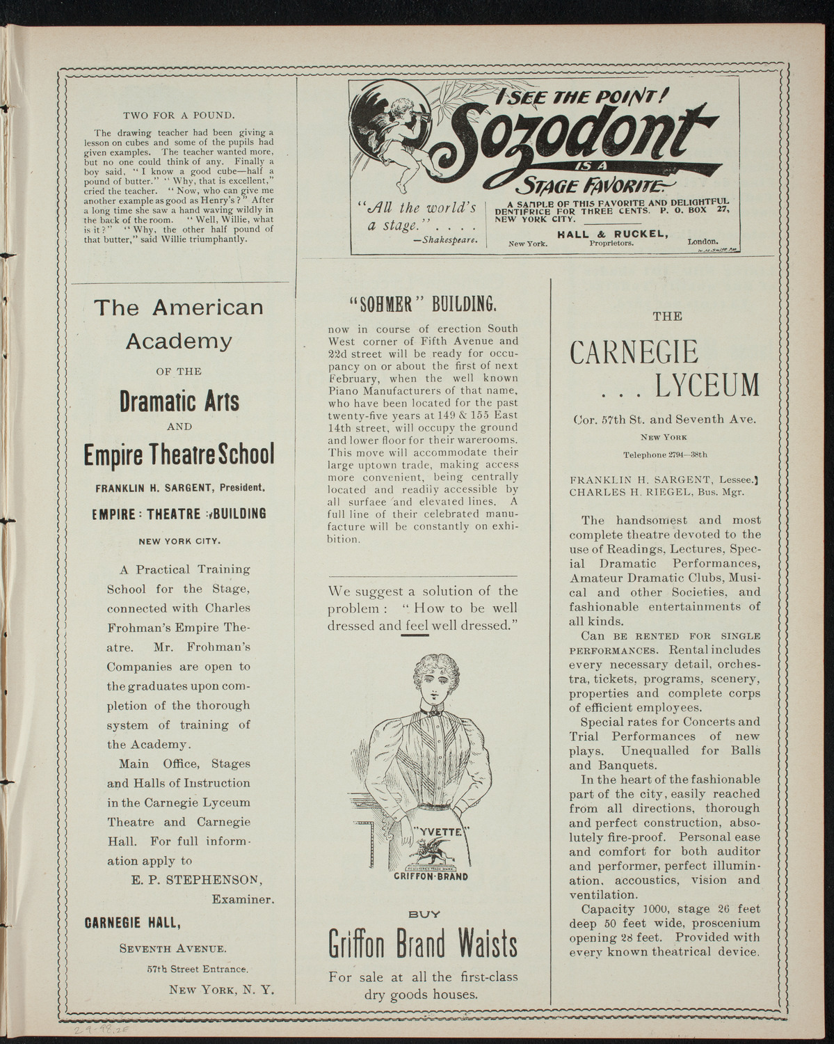 Trinity School Concert and Dramatic Entertainment, February 9, 1898, program page 3