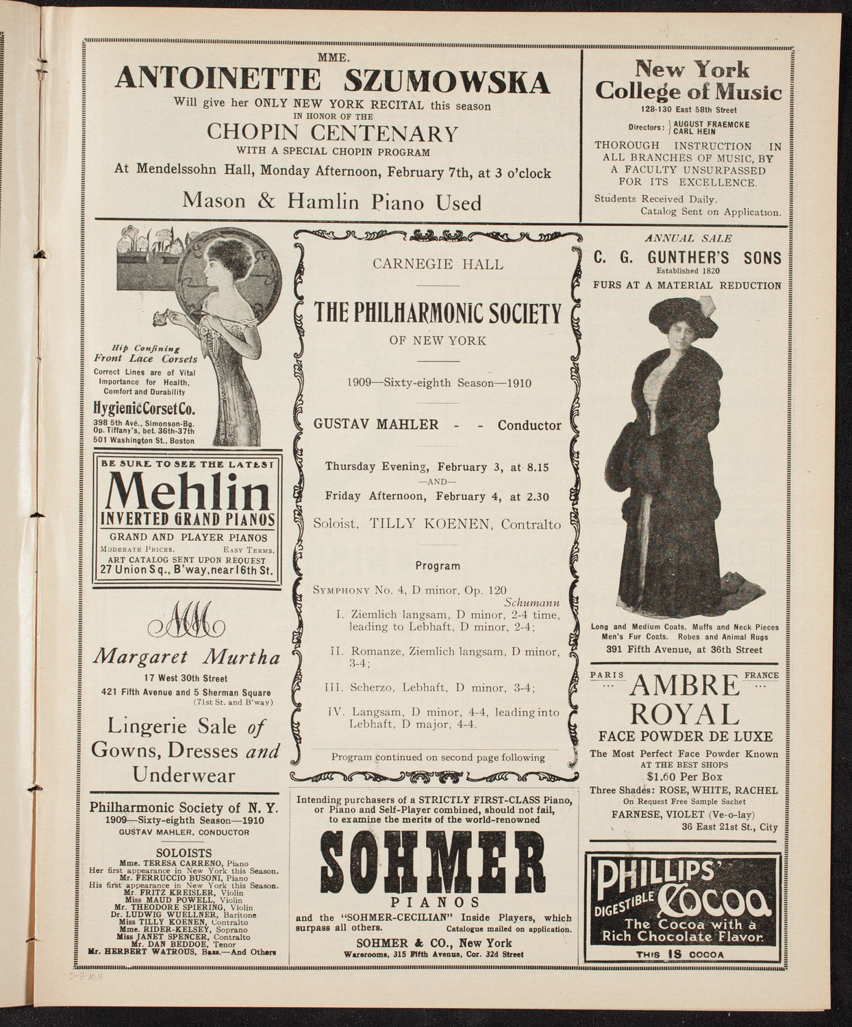 New York Philharmonic, February 3, 1910, program page 5