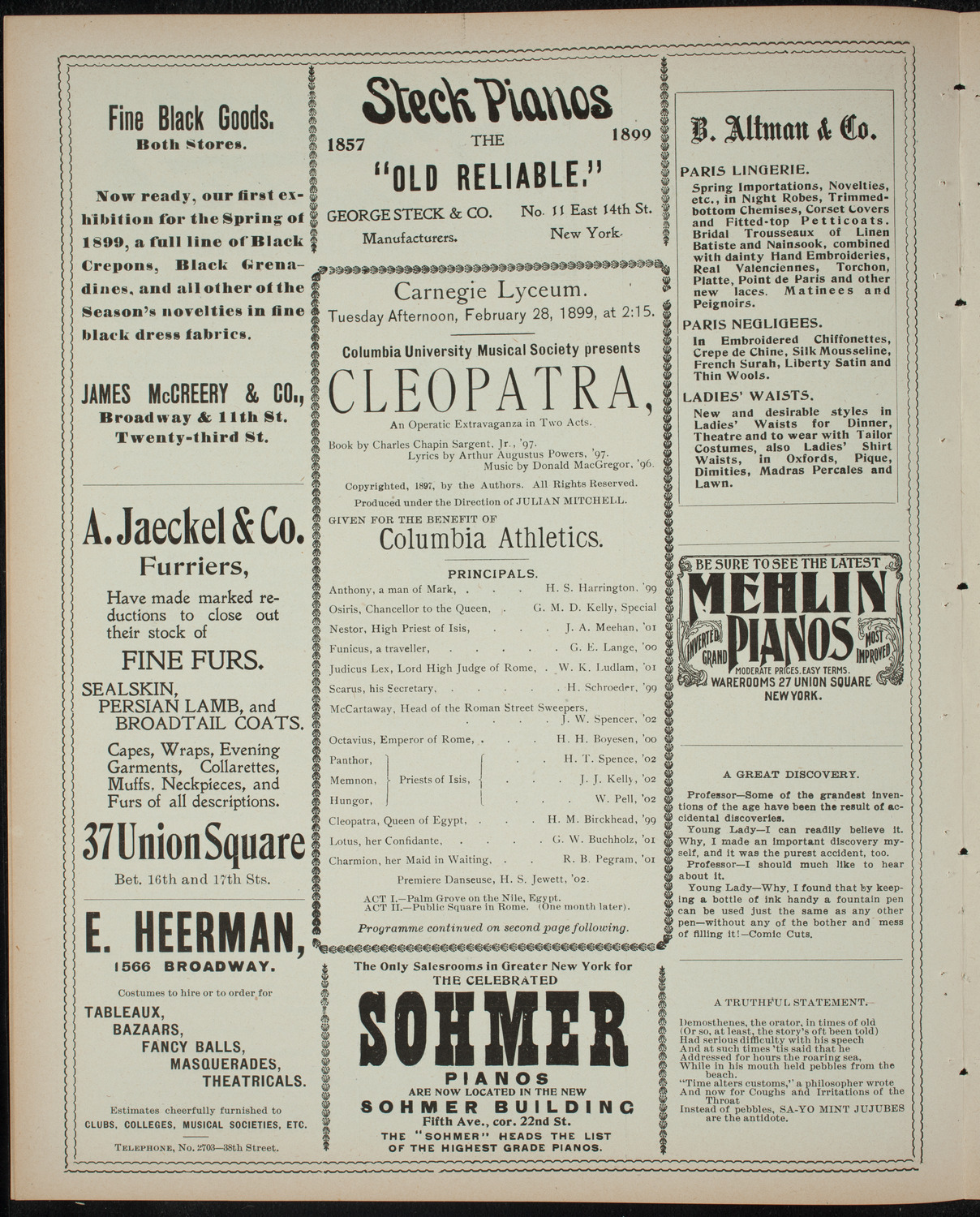 Columbia University Musical Society, February 28, 1899, program page 4