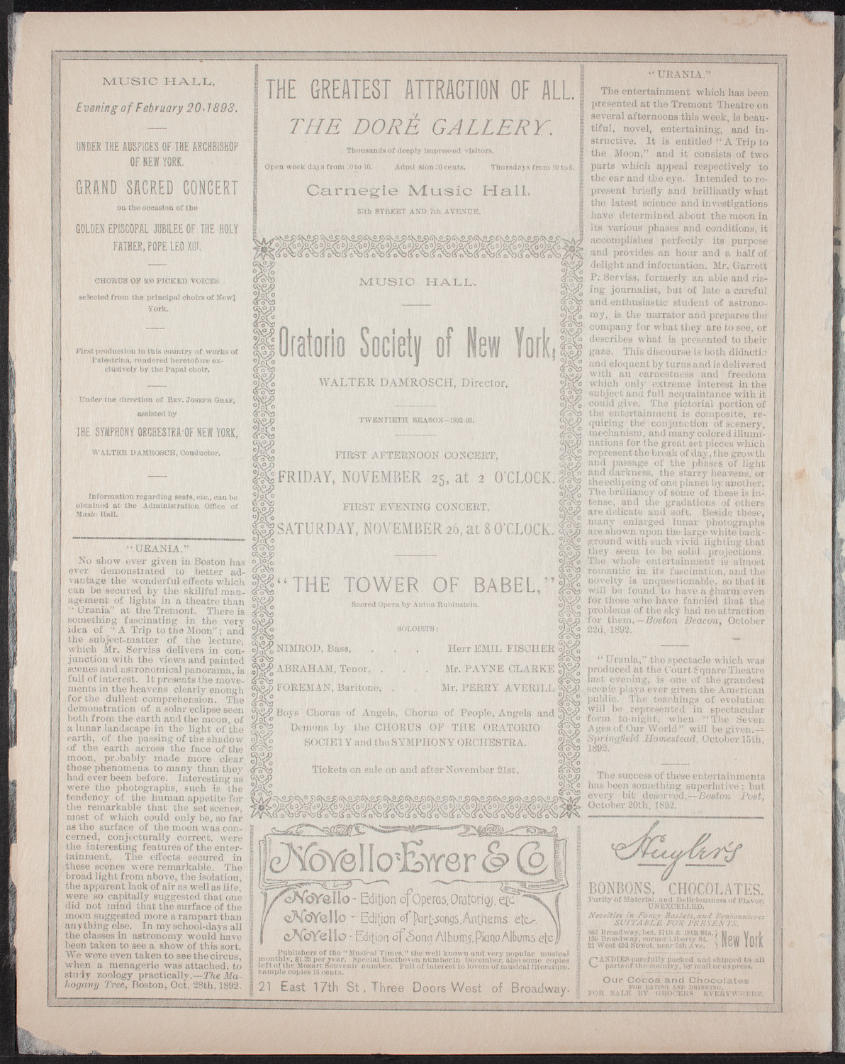 New York Philharmonic, November 18, 1892, program page 6