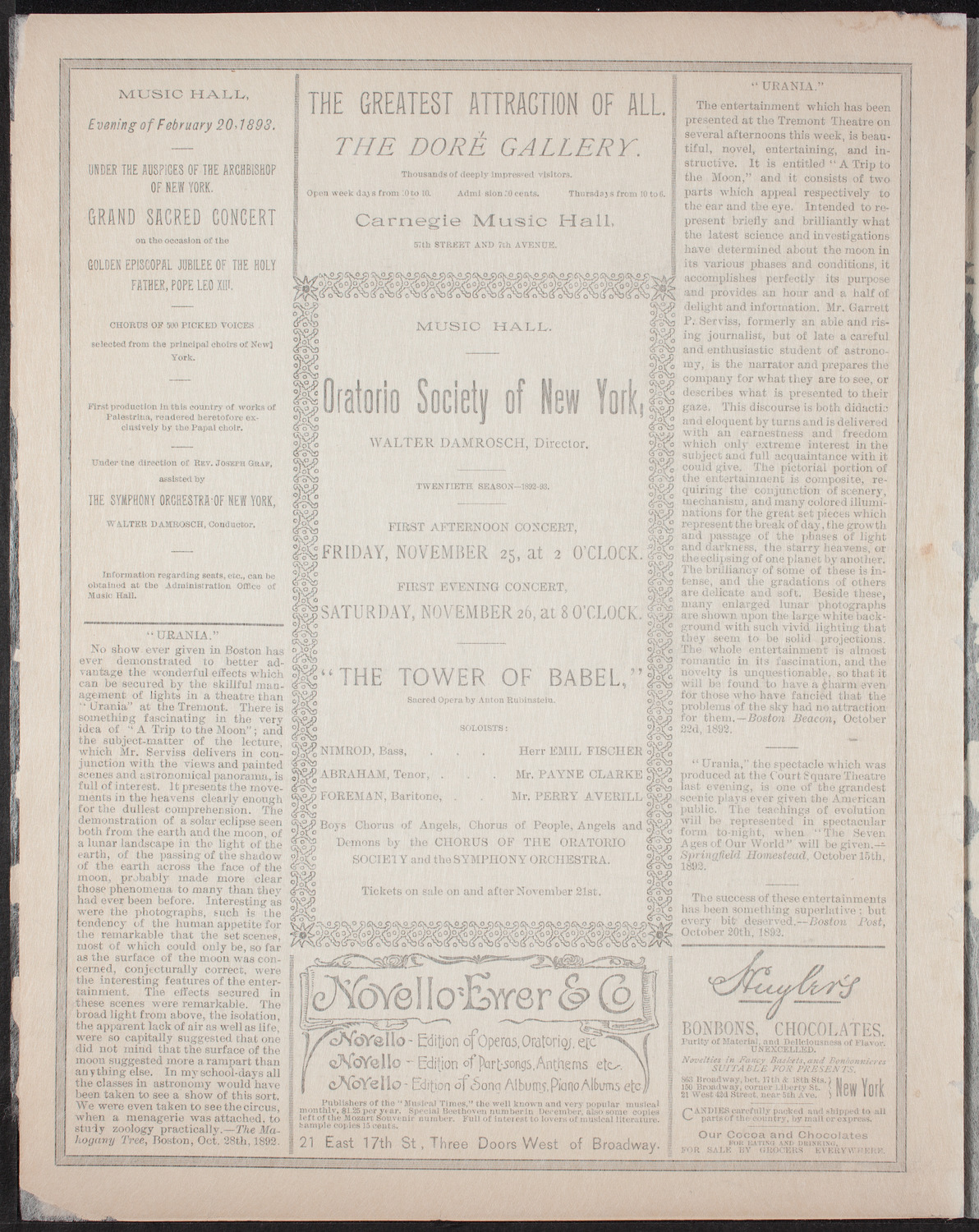 New York Philharmonic, November 18, 1892, program page 6