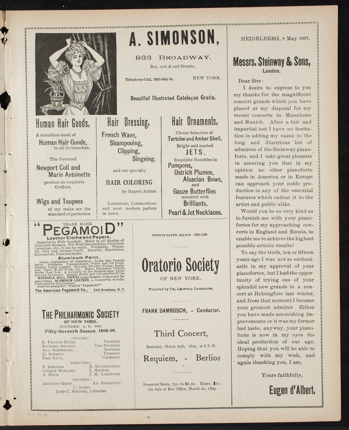 Paur Symphony Orchestra, March 11, 1899, program page 5