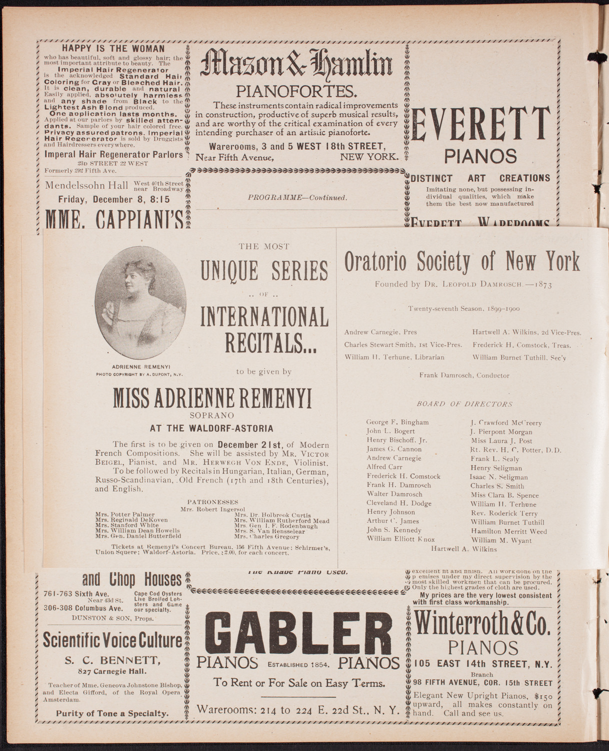 New York Premiere, December 8, 1899, program page 10