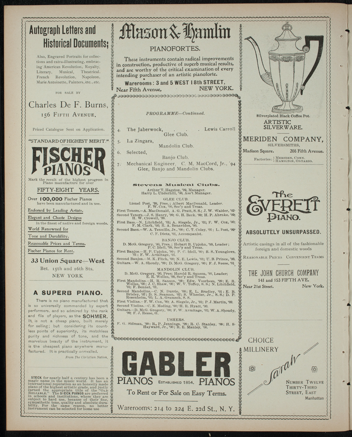 Stevens Institute of Technology Glee, Banjo and Mandolin Clubs, February 13, 1899, program page 6