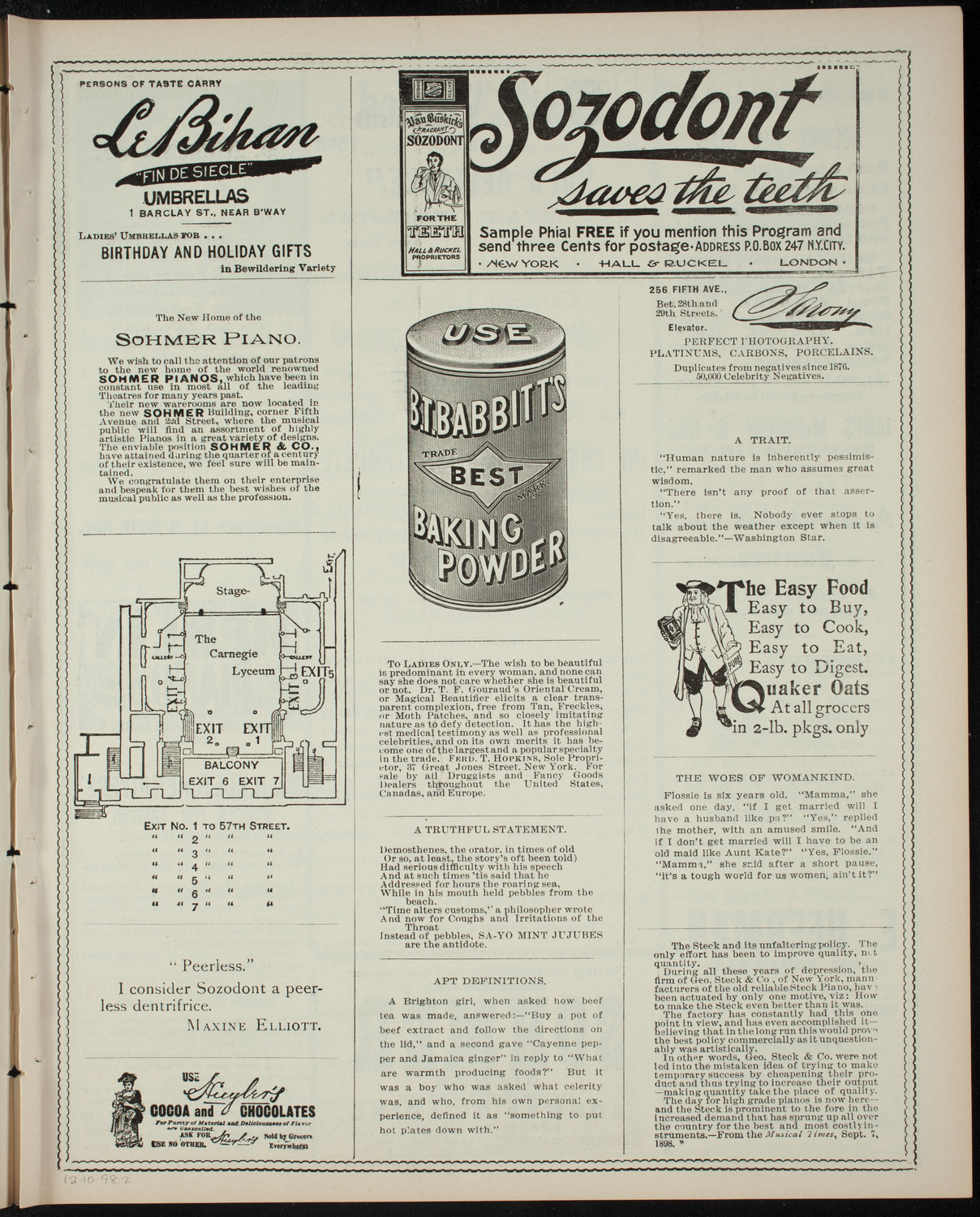 Cercle Choral et Dramatique Francais "La Cigale", December 10, 1898, program page 3