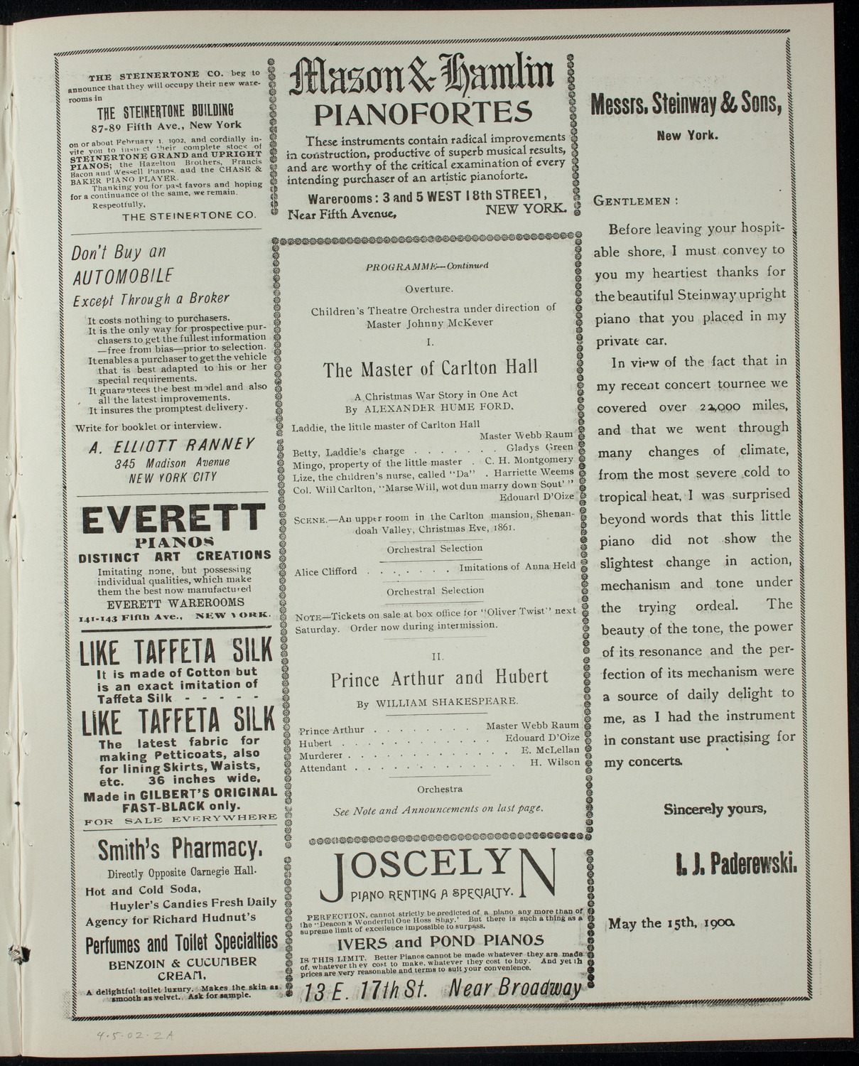 The Children's Theatre, April 5, 1902, program page 3