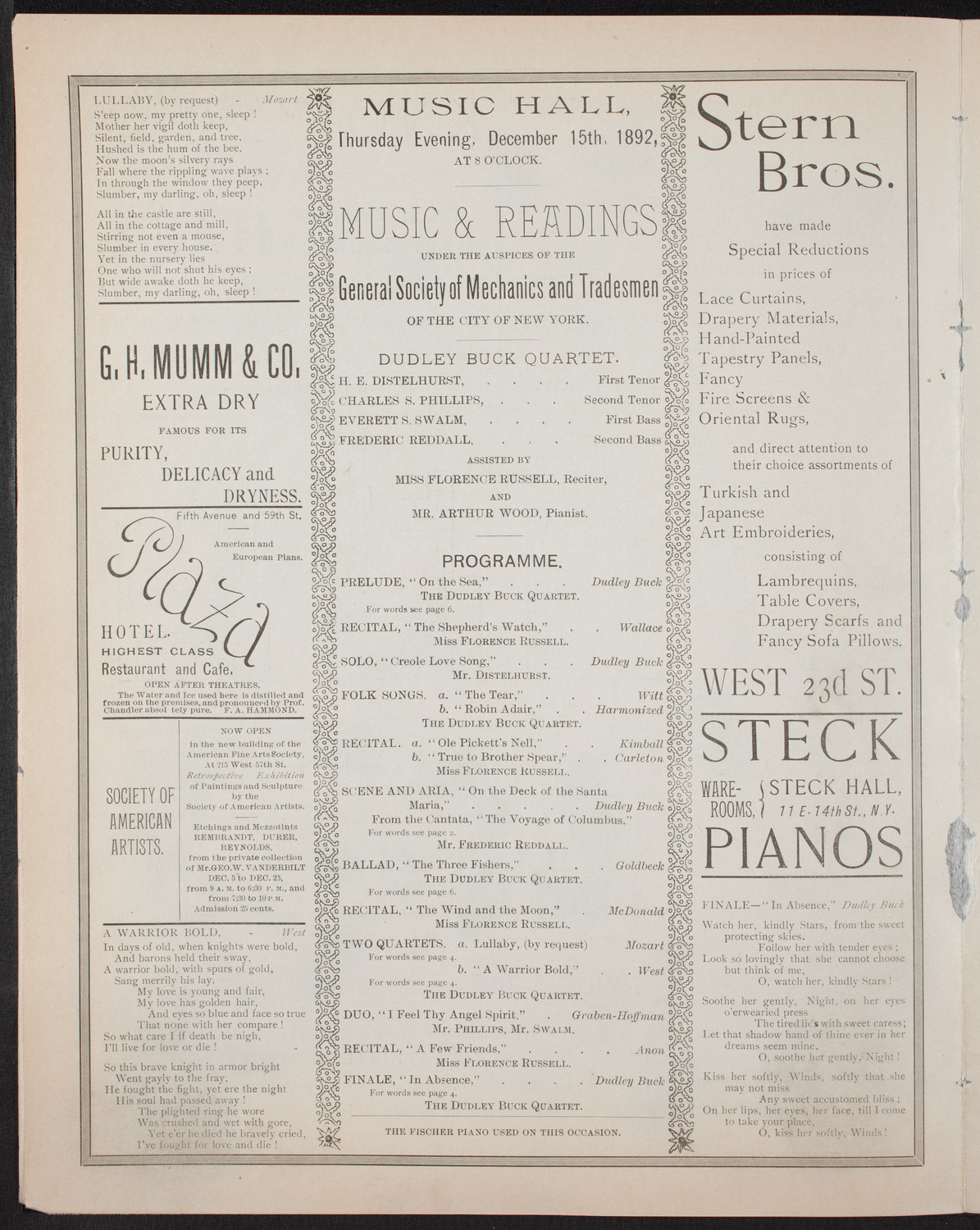 Music and Readings, December 15, 1892, program page 4