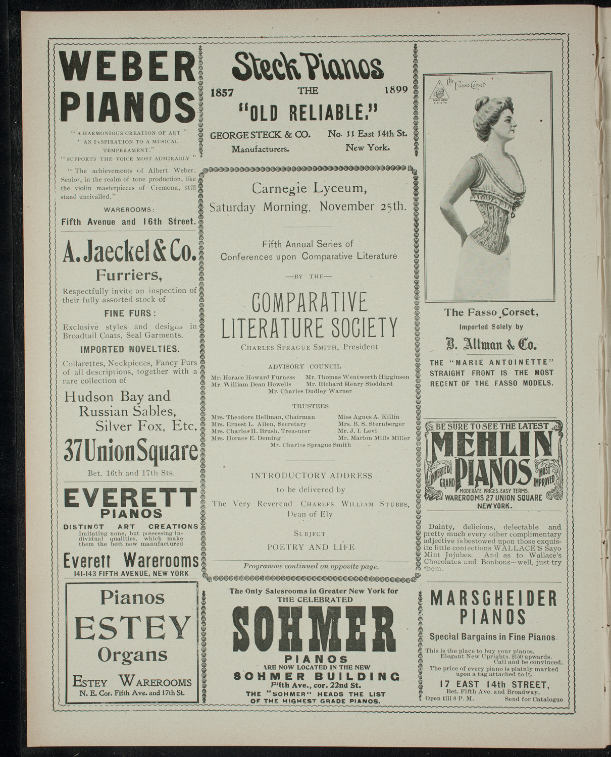 Comparative Literature Society, November 25, 1899, program page 2