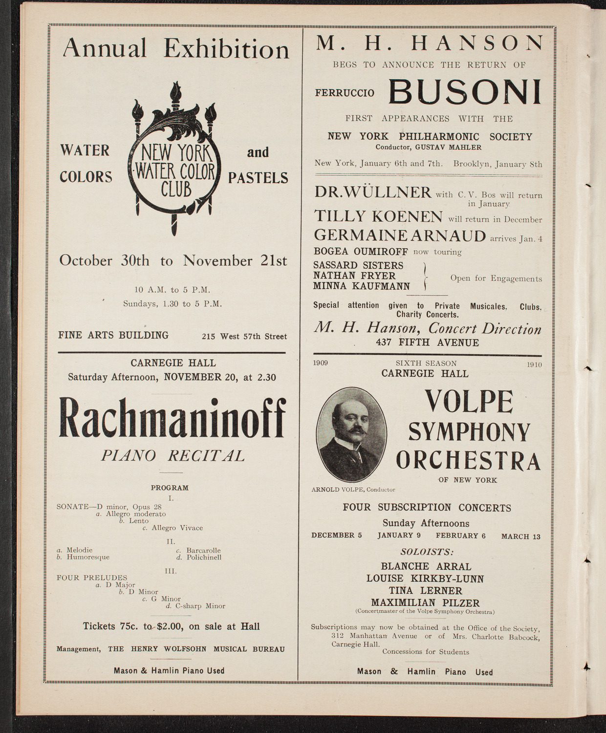 New York Symphony Orchestra, November 16, 1909, program page 10