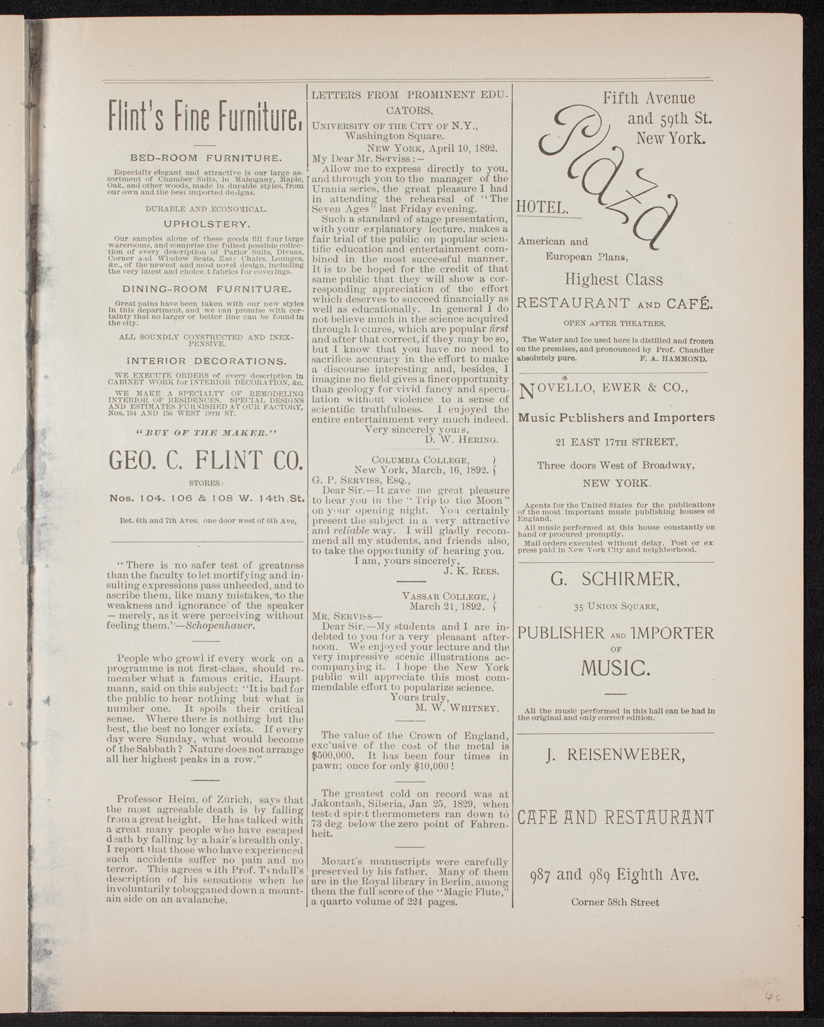 Urania Scientific Theatre, May 7, 1892, program page 7