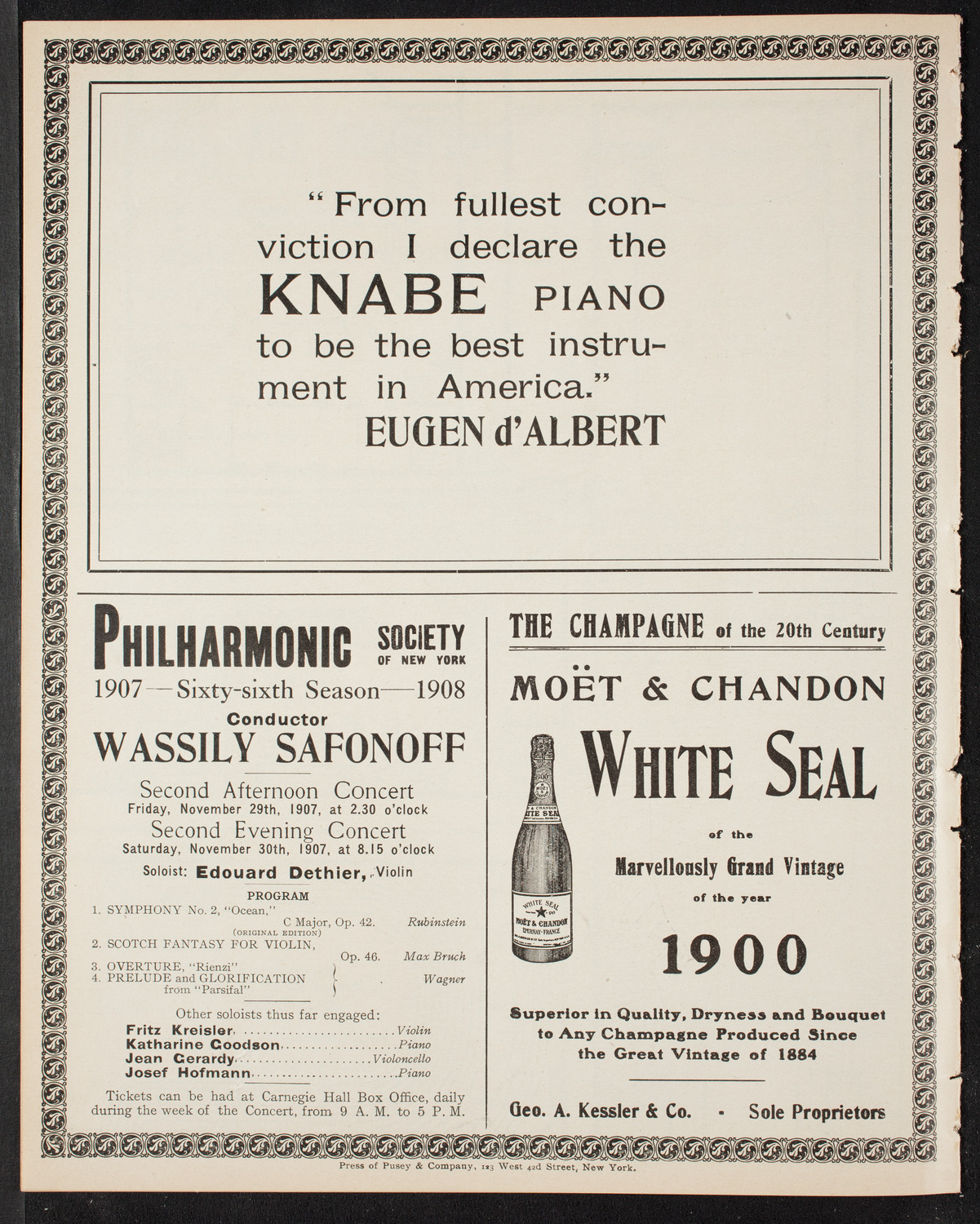 Ignacy Jan Paderewski, Piano, November 23, 1907, program page 12