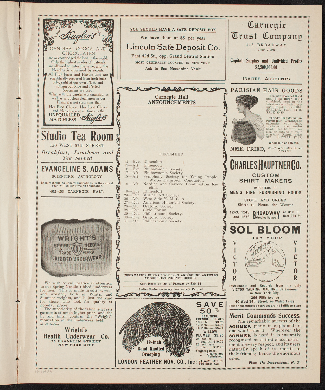 New York Philharmonic, December 12, 1909, program page 3