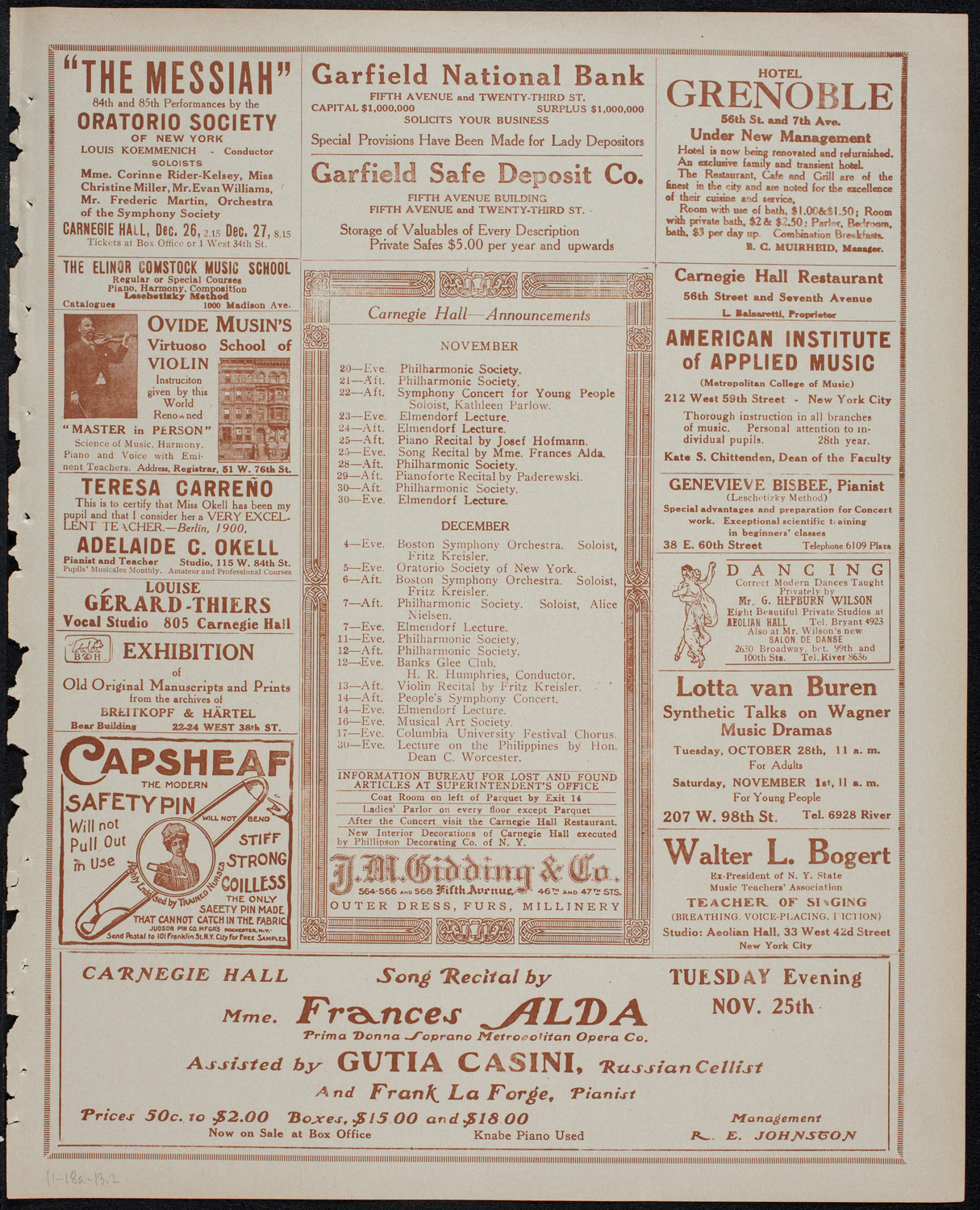 Fritz Kreisler, Violin, November 18, 1913, program page 3