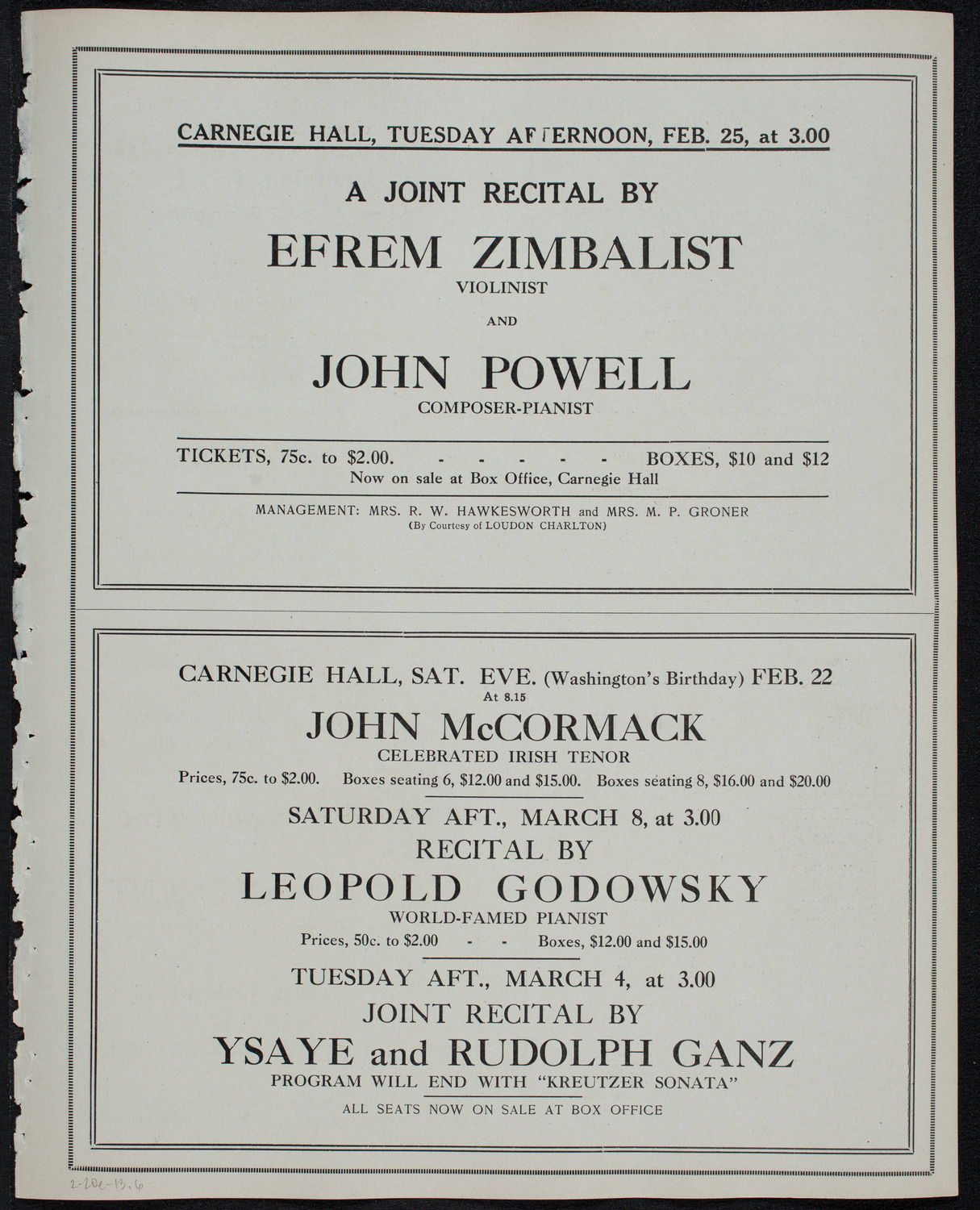 Boston Symphony Orchestra, February 20, 1913, program page 11