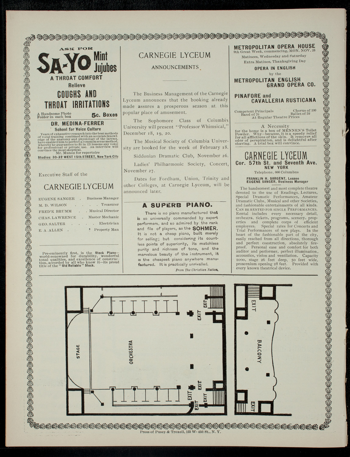 Siddonian Dramatic Club presenting "Ours", November 26, 1900, program page 4