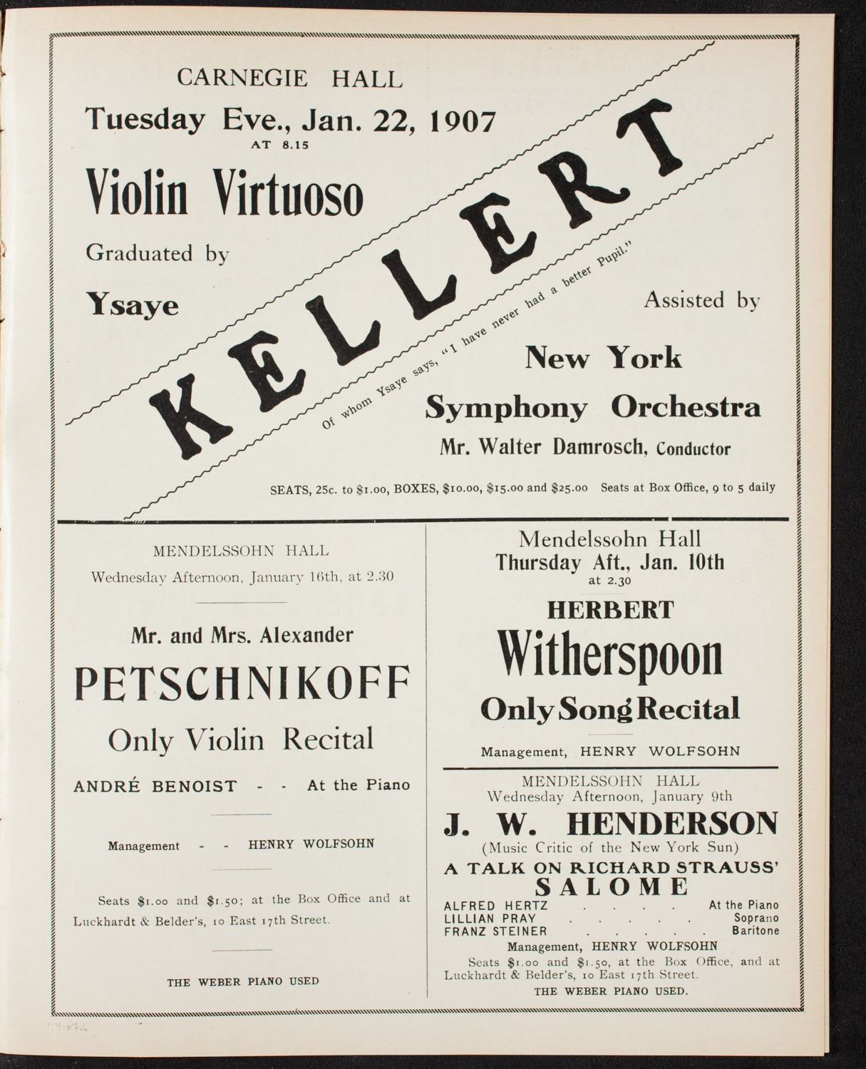 New York Philharmonic, January 4, 1907, program page 11